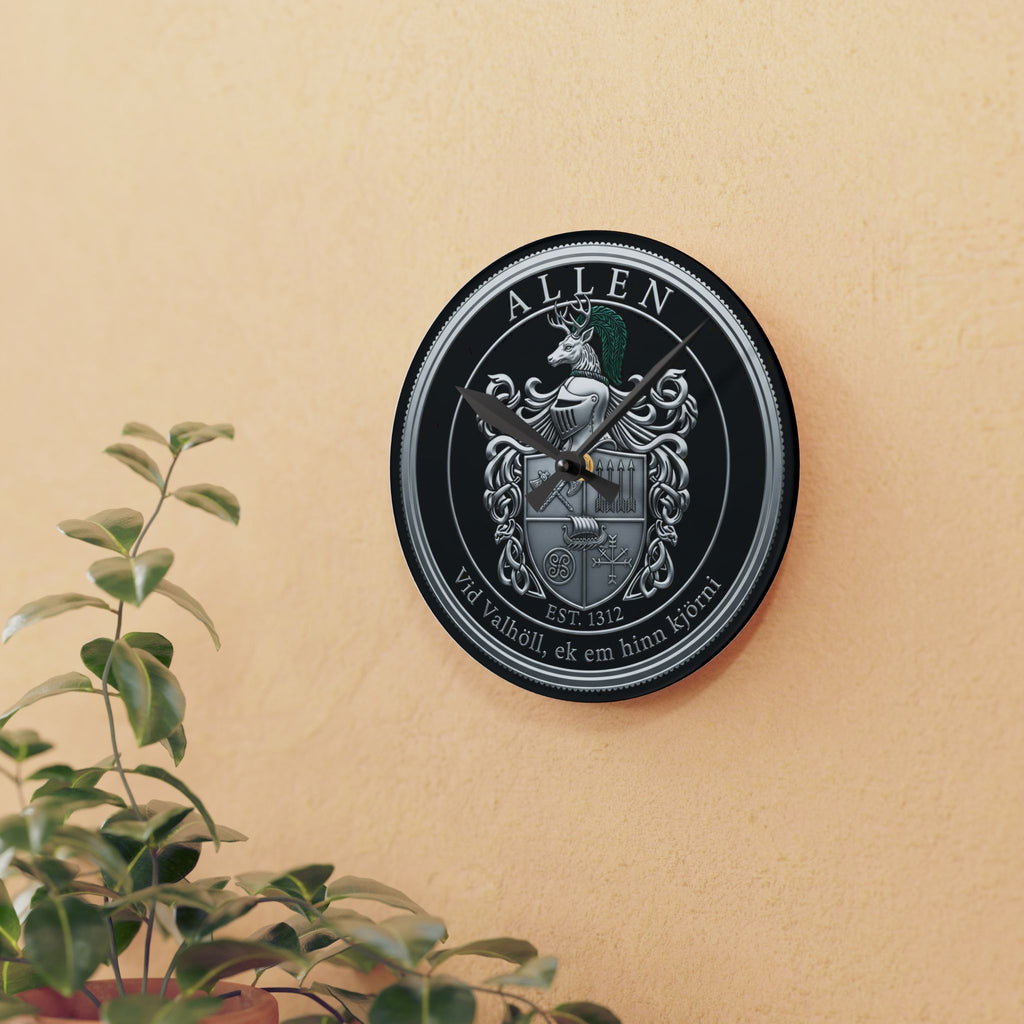 Allen Family Crest Acrylic Wall Clock — Personalized Celtic Coat of Arms Decor