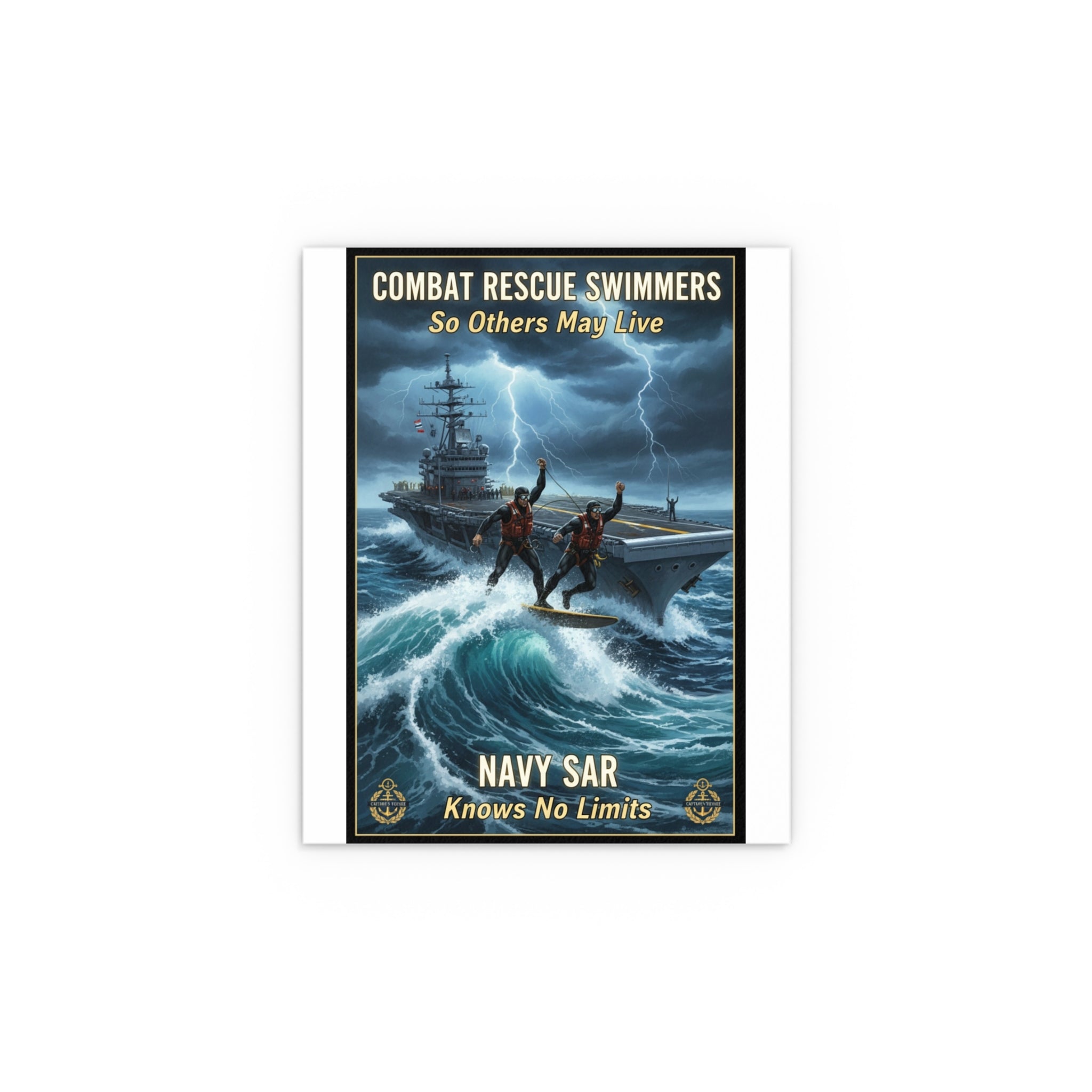 Navy Storm Surfing Silk Poster — Military Aircraft Carrier Art Print (Indoor/Outdoor)