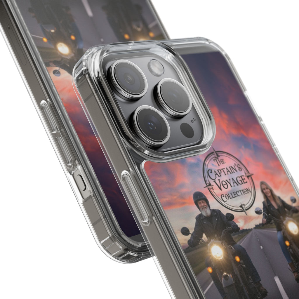 Clear Phone Case — 'The Captain's Voyage Collection' Motorcycle Sunset Design