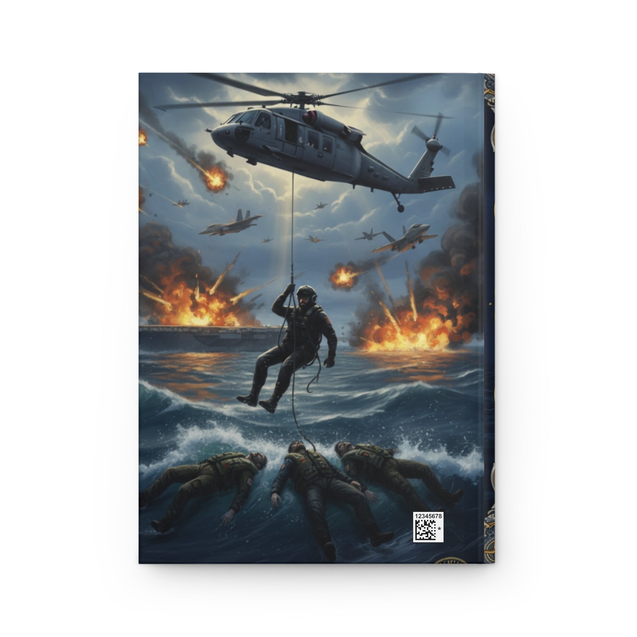 Military Rescue Hardcover Journal — Navy SEAL Helicopter Combat Scene Notebook