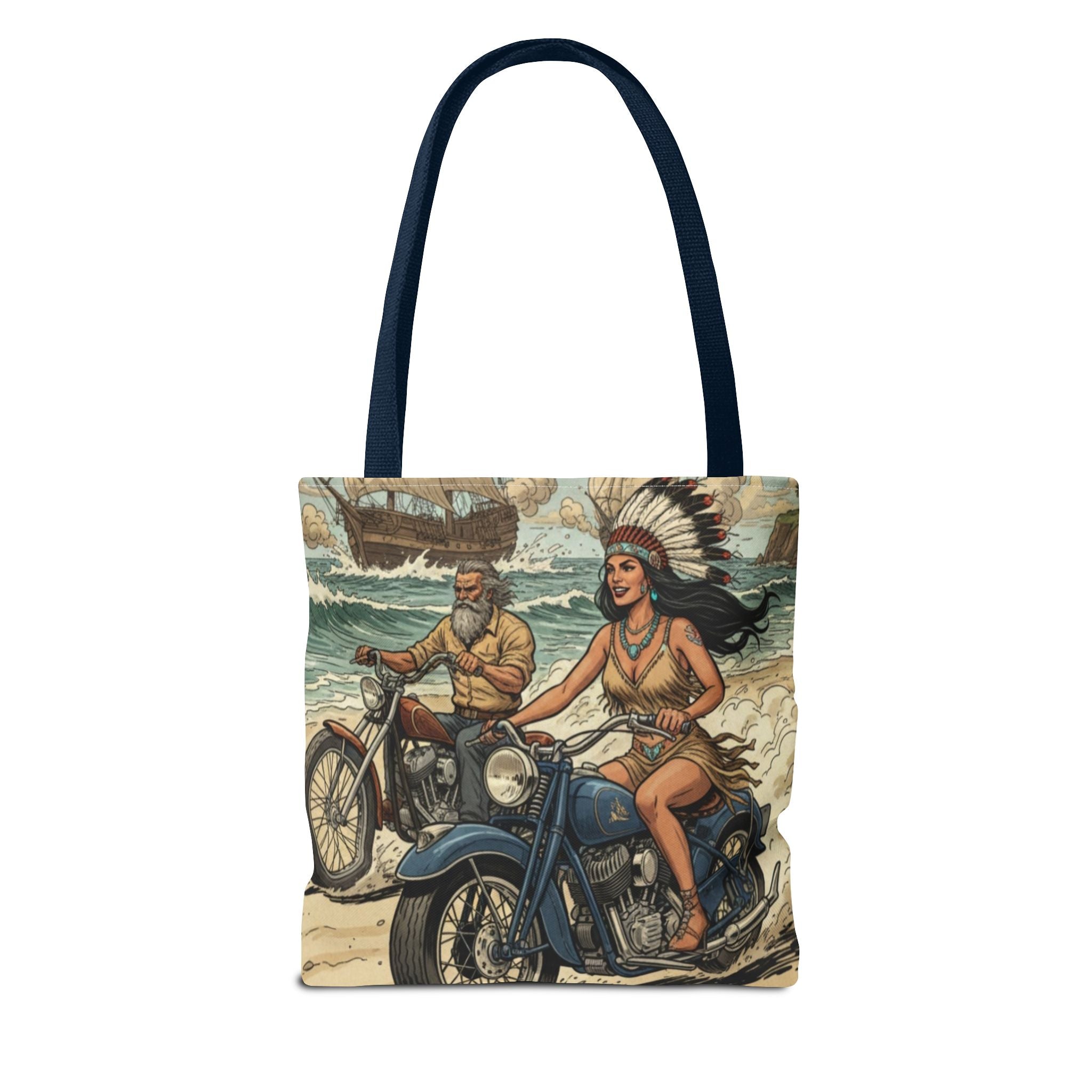 Vintage Biker Tote Bag — Motorcycle Pinup with Headdress