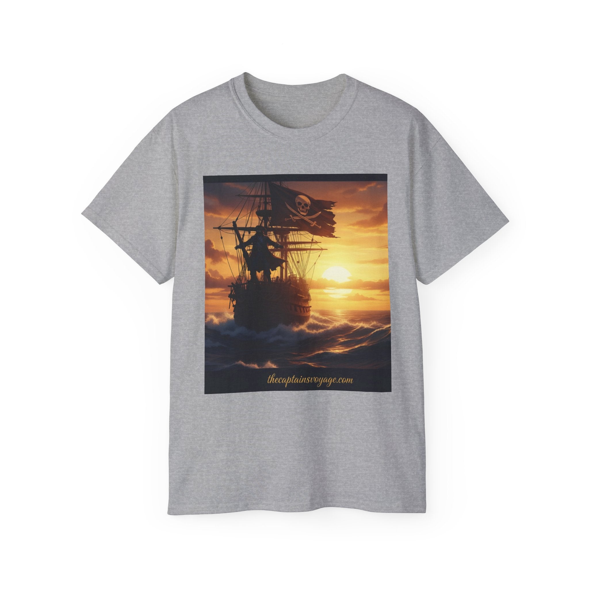 Pirate Ship Sunset Tee – Nautical Pirate Skull Graphic T-Shirt