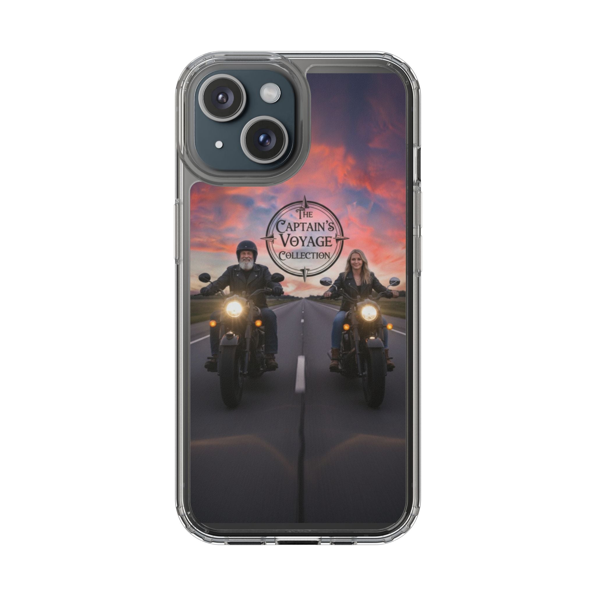 Clear Phone Case — 'The Captain's Voyage Collection' Motorcycle Sunset Design