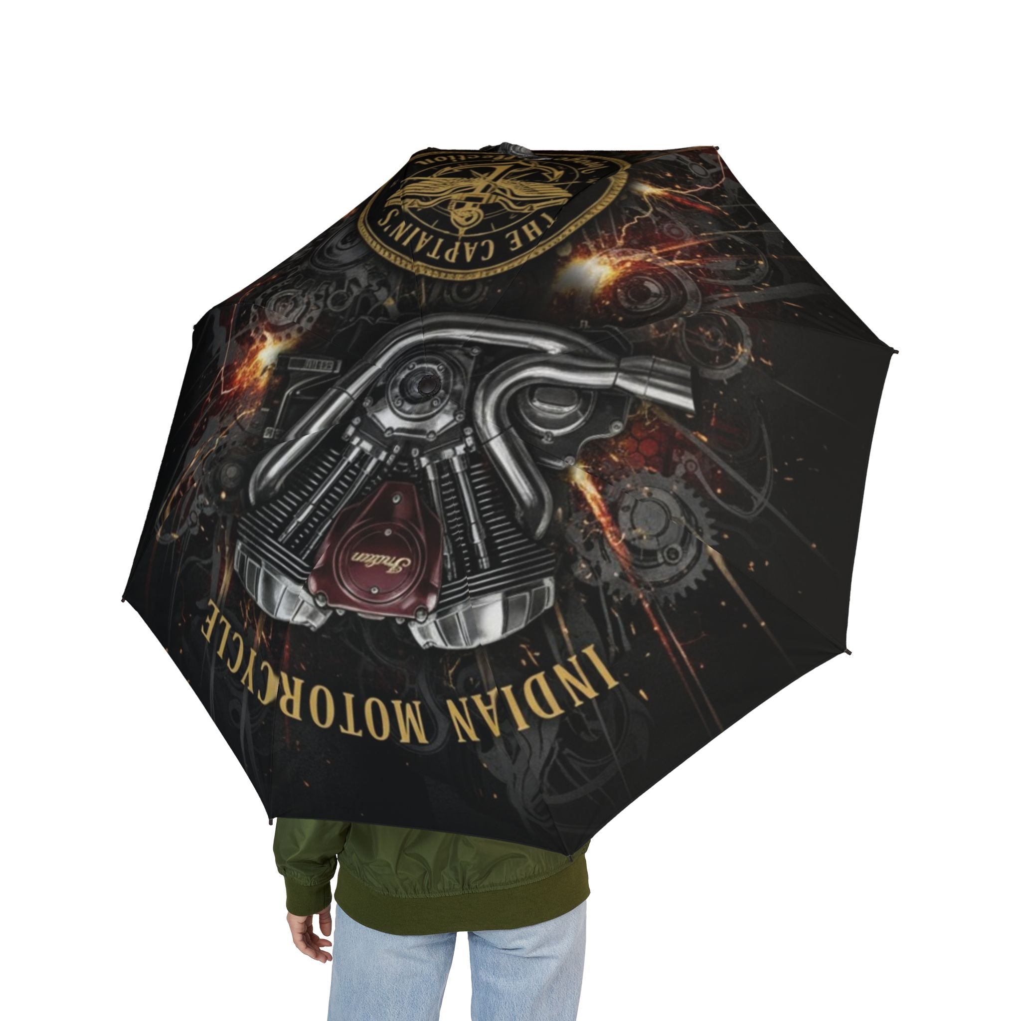 Motorcycle Skull Foldable Umbrella — Semi-Automatic Compact Rain Shield