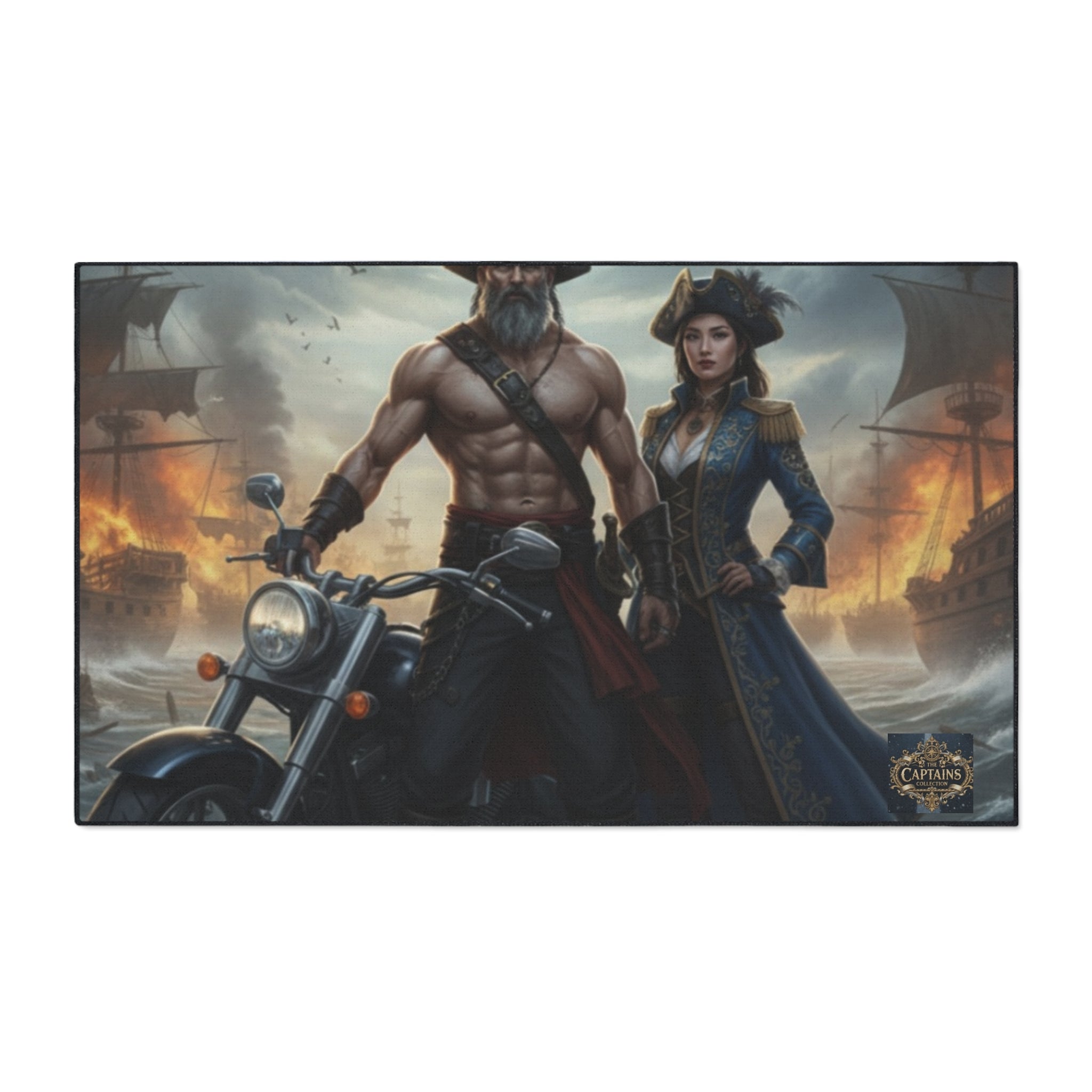 Pirate Captain & Corsair Heavy-Duty Floor Mat — Nautical Motorcycle Art Rug