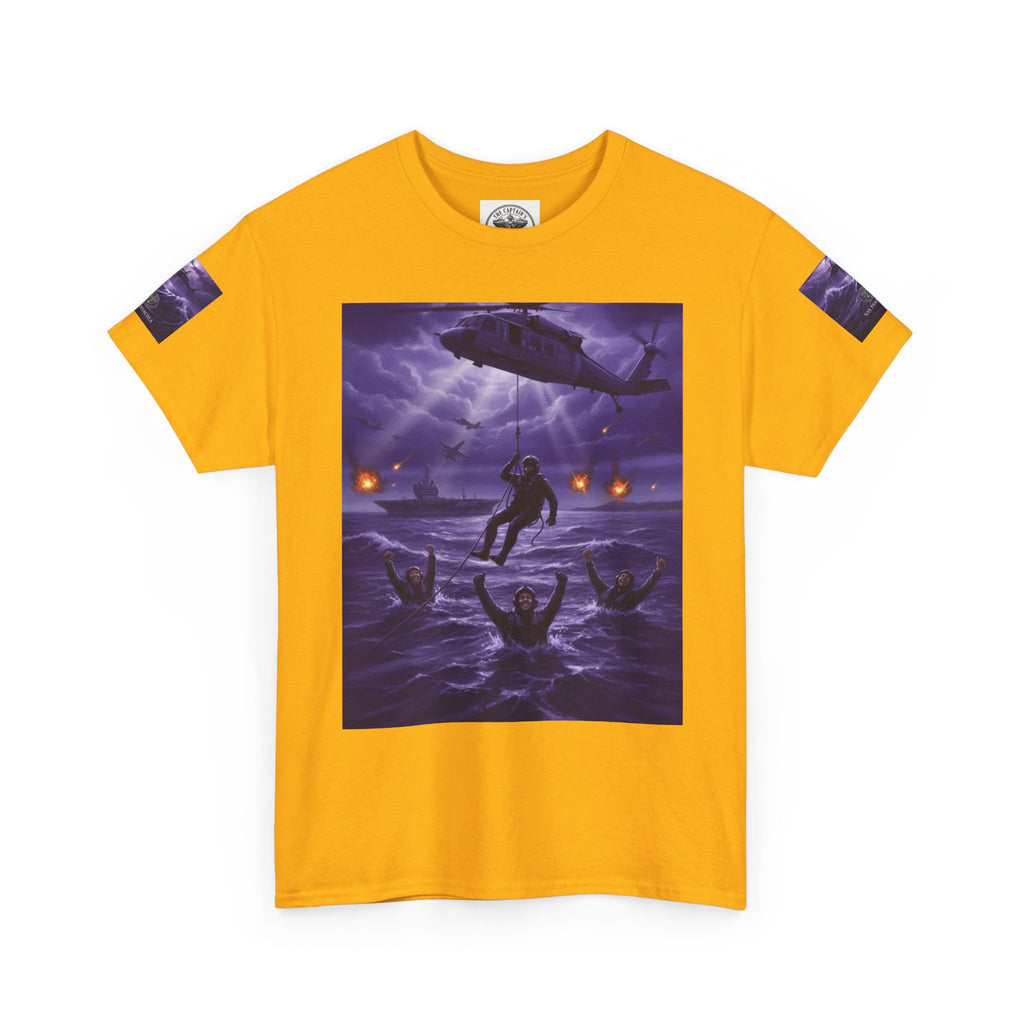 Rescue Night Tee — Purple Helicopter Sea Rescue Graphic T-Shirt