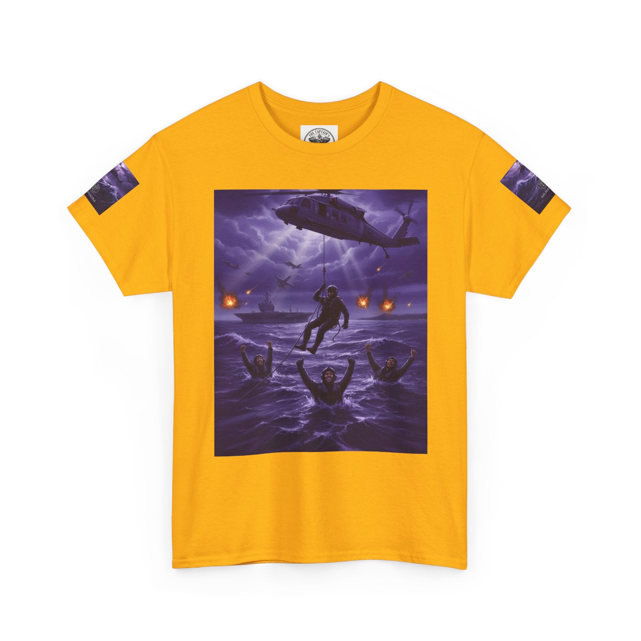 Rescue Night Tee — Purple Helicopter Sea Rescue Graphic T-Shirt