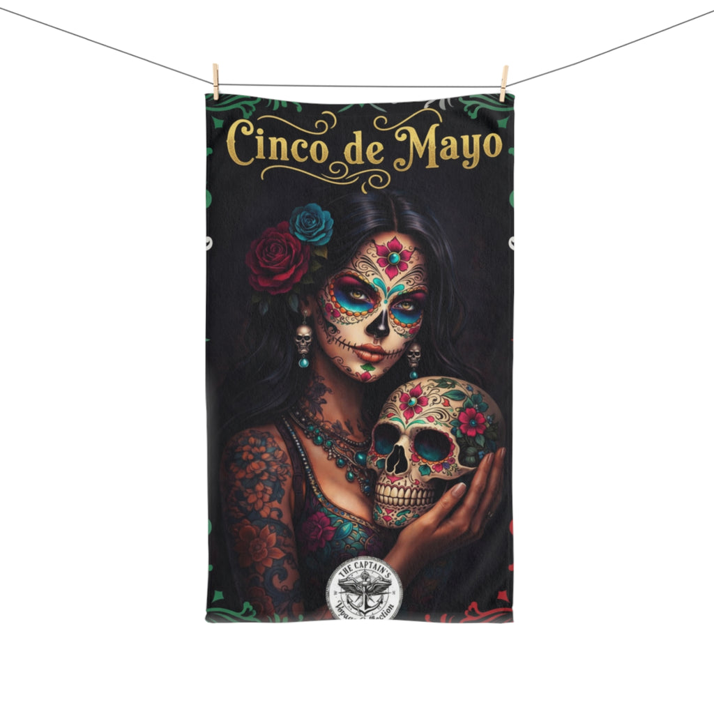 Cinco de Mayo Sugar Skull Hand Towel — Day of the Dead Decorative Kitchen Towel
