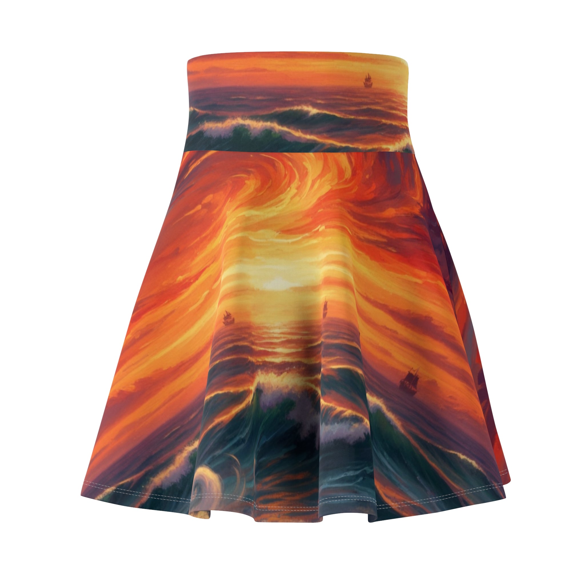 Sunset Wave Skater Skirt — Vibrant Ocean Sunset AOP