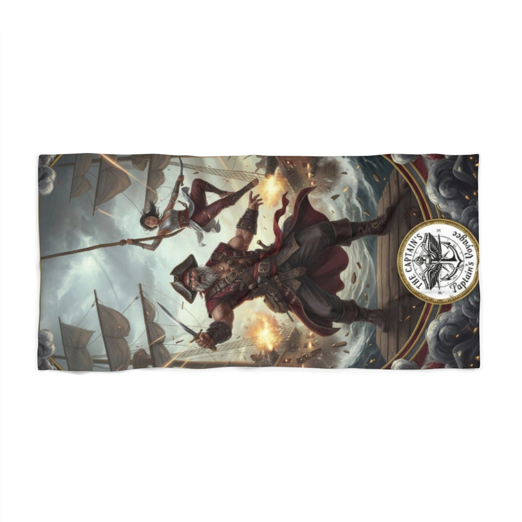 Pirate Ship Battle Beach Towel — Nautical Captain Design