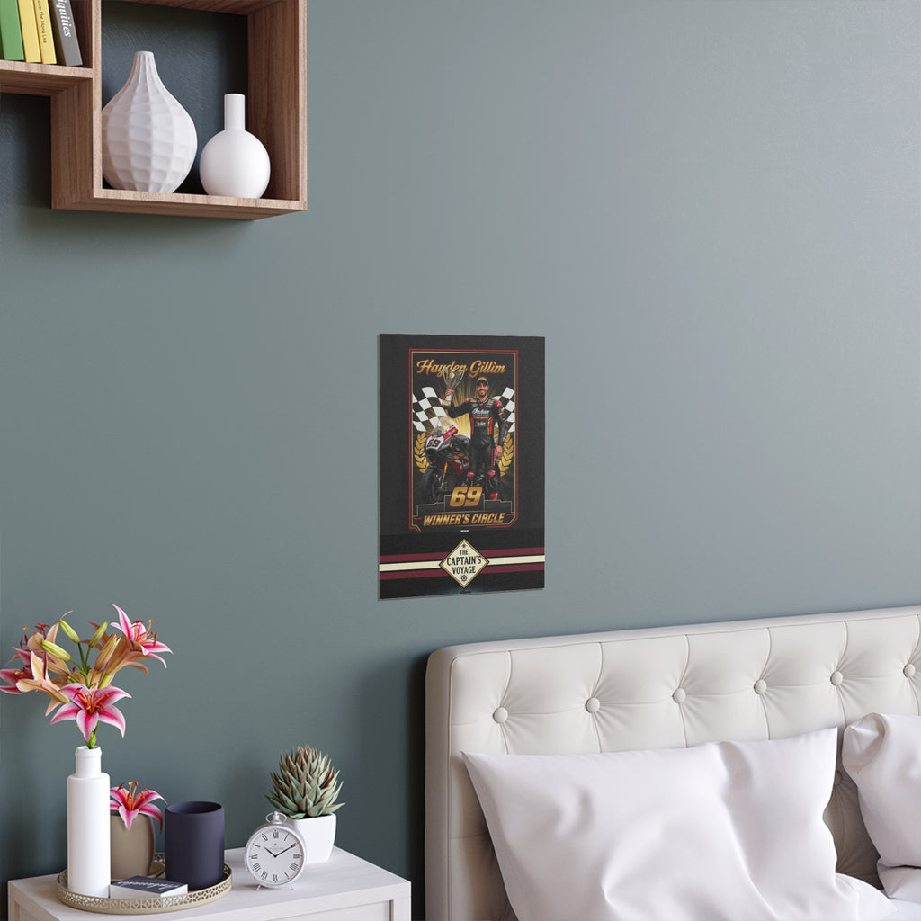 Racing Champion Silk Poster — “Winner’s Circle 69” Motorcycle Wall Art (Indoor/Outdoor)