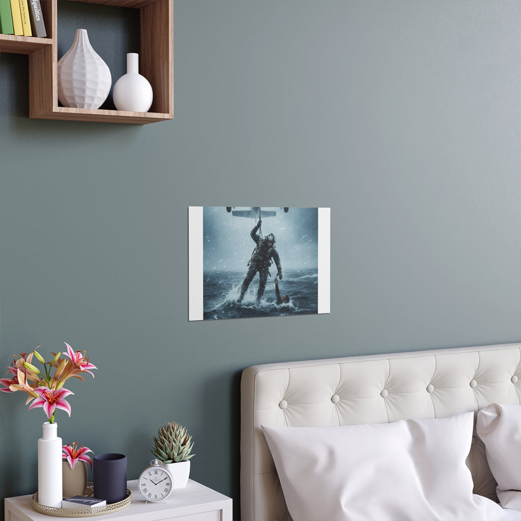 Rescue Diver Silk Poster – Dramatic Sea & Helicopter Wall Art (Indoor/Outdoor)