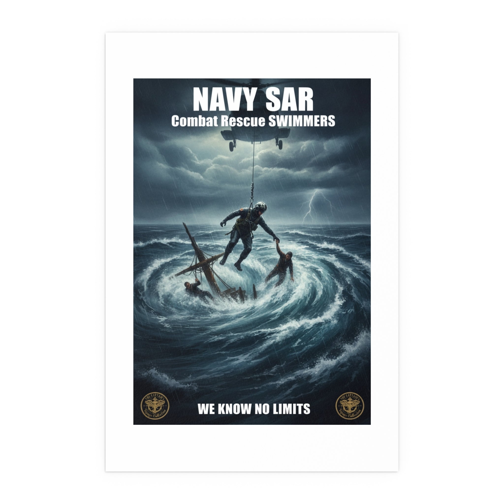 Stormy Sea Silk Poster — Dramatic Sailor Rescue Wall Art (Indoor/Outdoor)