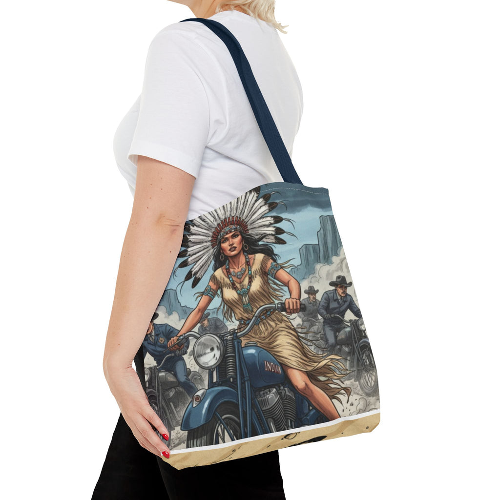 Vintage Biker Tote Bag — Motorcycle Pinup with Headdress
