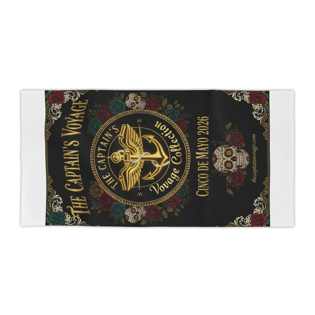 Cinco de Mayo 2026 Captain's Voyage Beach Towel — Nautical Anchor Day of the Dead Design