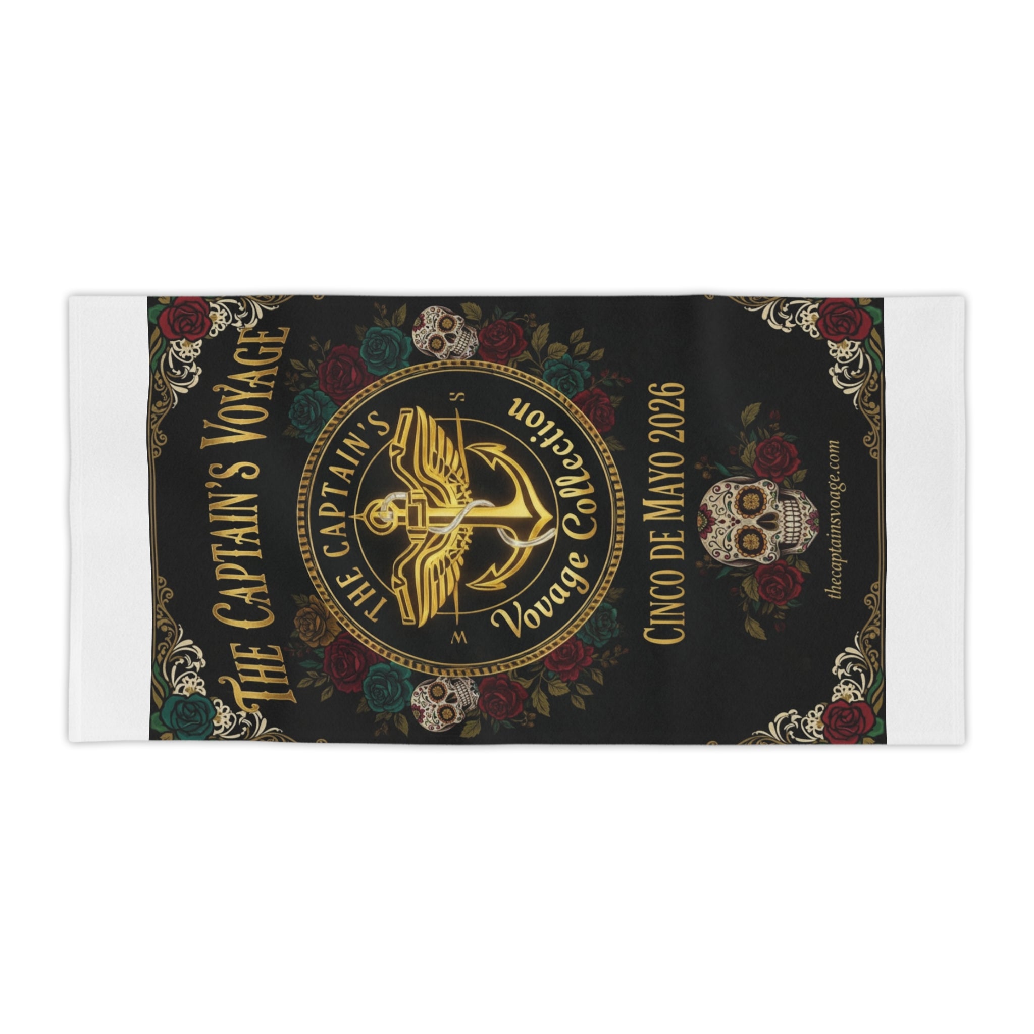 Cinco de Mayo 2026 Captain's Voyage Beach Towel — Nautical Anchor Day of the Dead Design