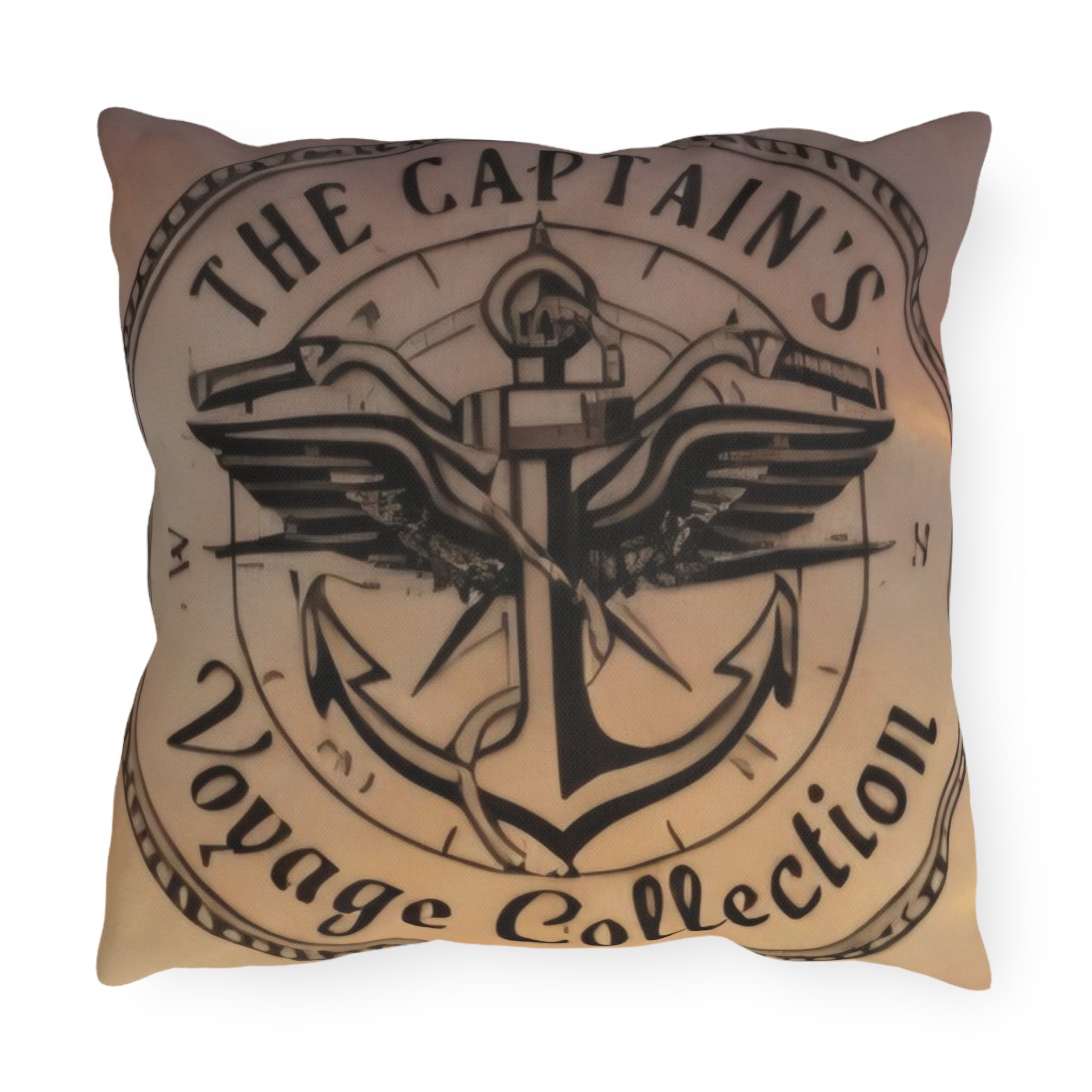 Nautical Black Pirate Ship Outdoor Pillow - "The Captain's Voyage Collection" Accent Cushion