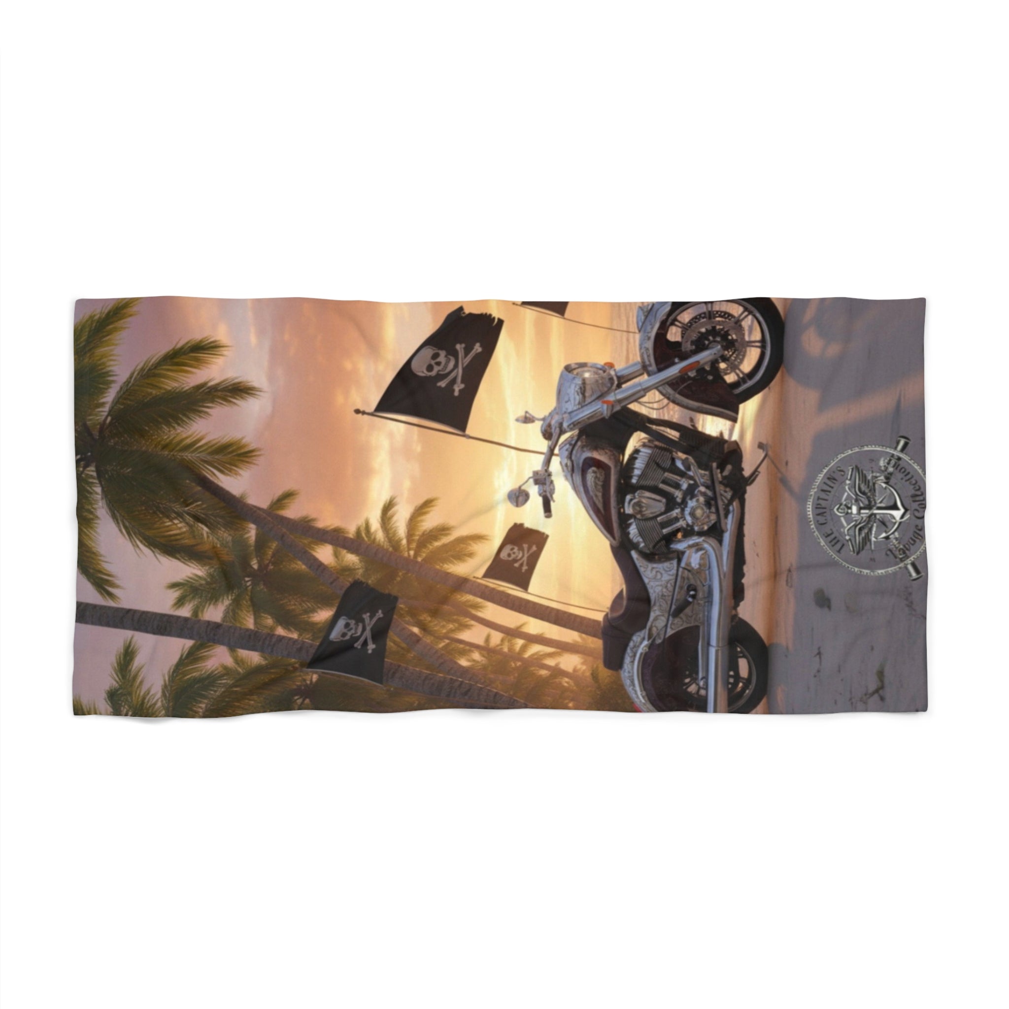 Pirate Motorcycle Beach Towel — Sunset Palm Coast Biker Design
