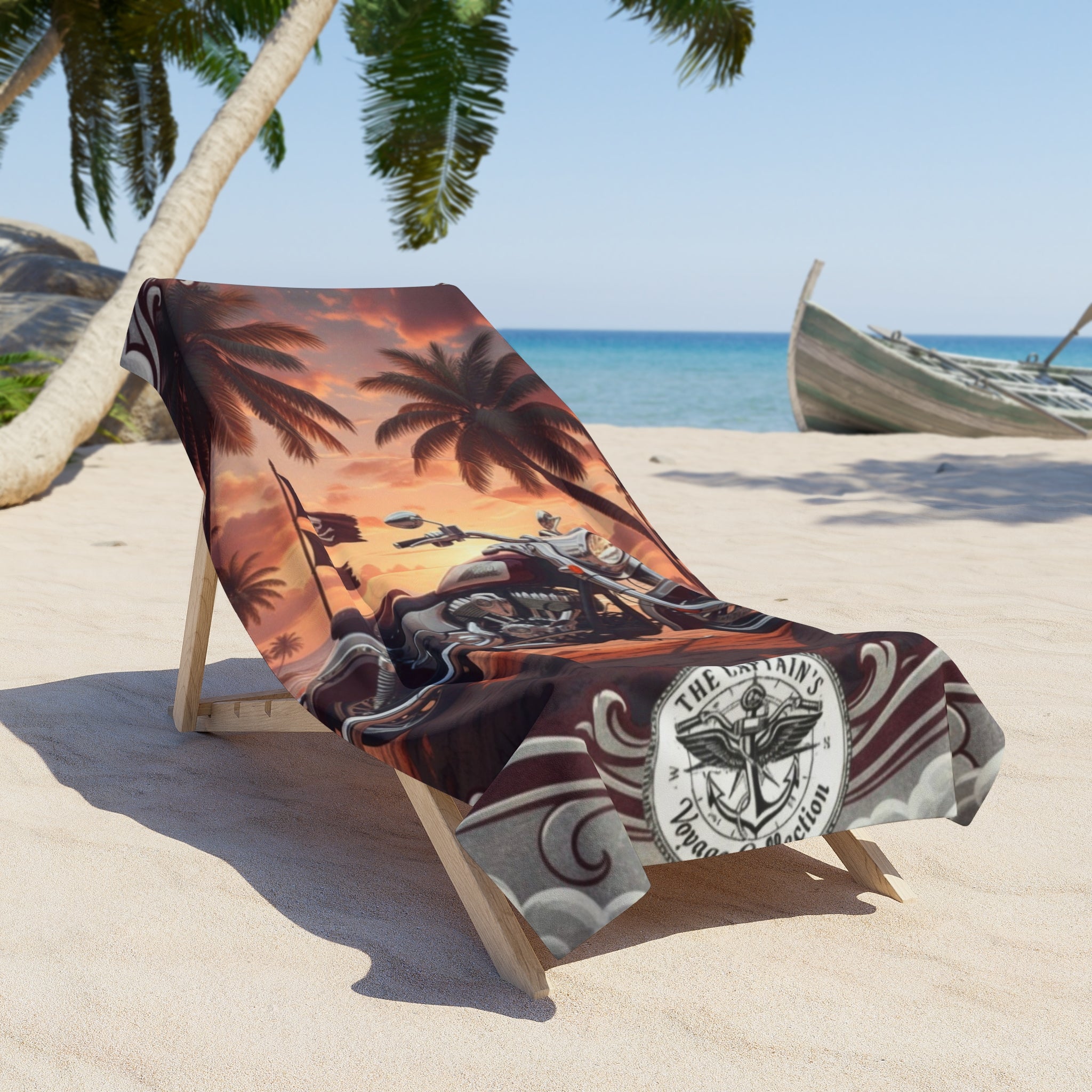 Motorcycle Sunset Beach Towel — Biker Palm Tree Surf Vibes