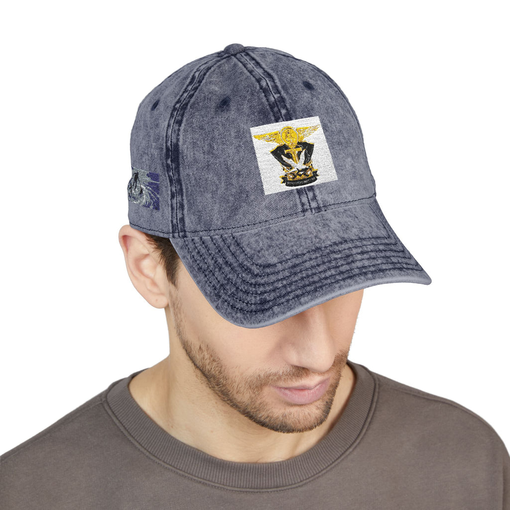 Vintage Embroidered Cap with Tiger Patch — Distressed Red Baseball Hat