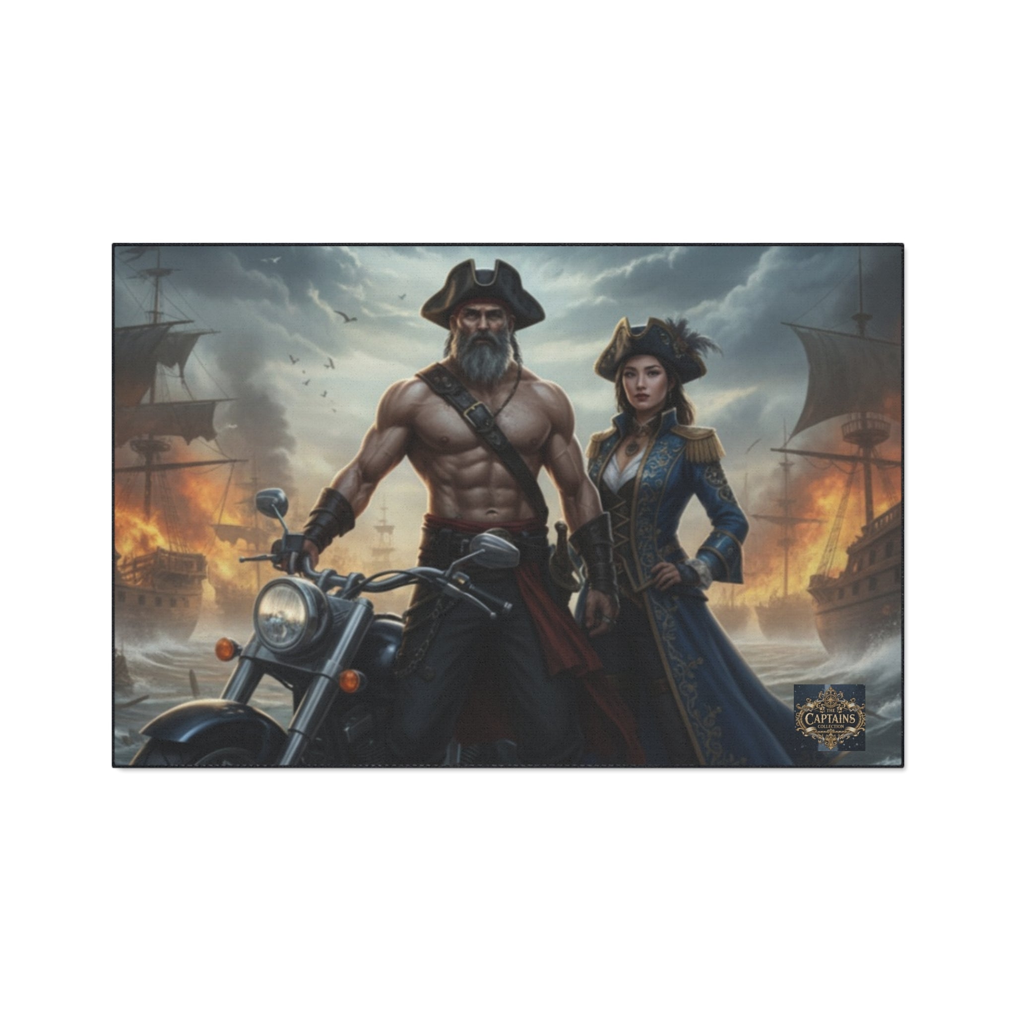 Pirate Captain & Corsair Heavy-Duty Floor Mat — Nautical Motorcycle Art Rug