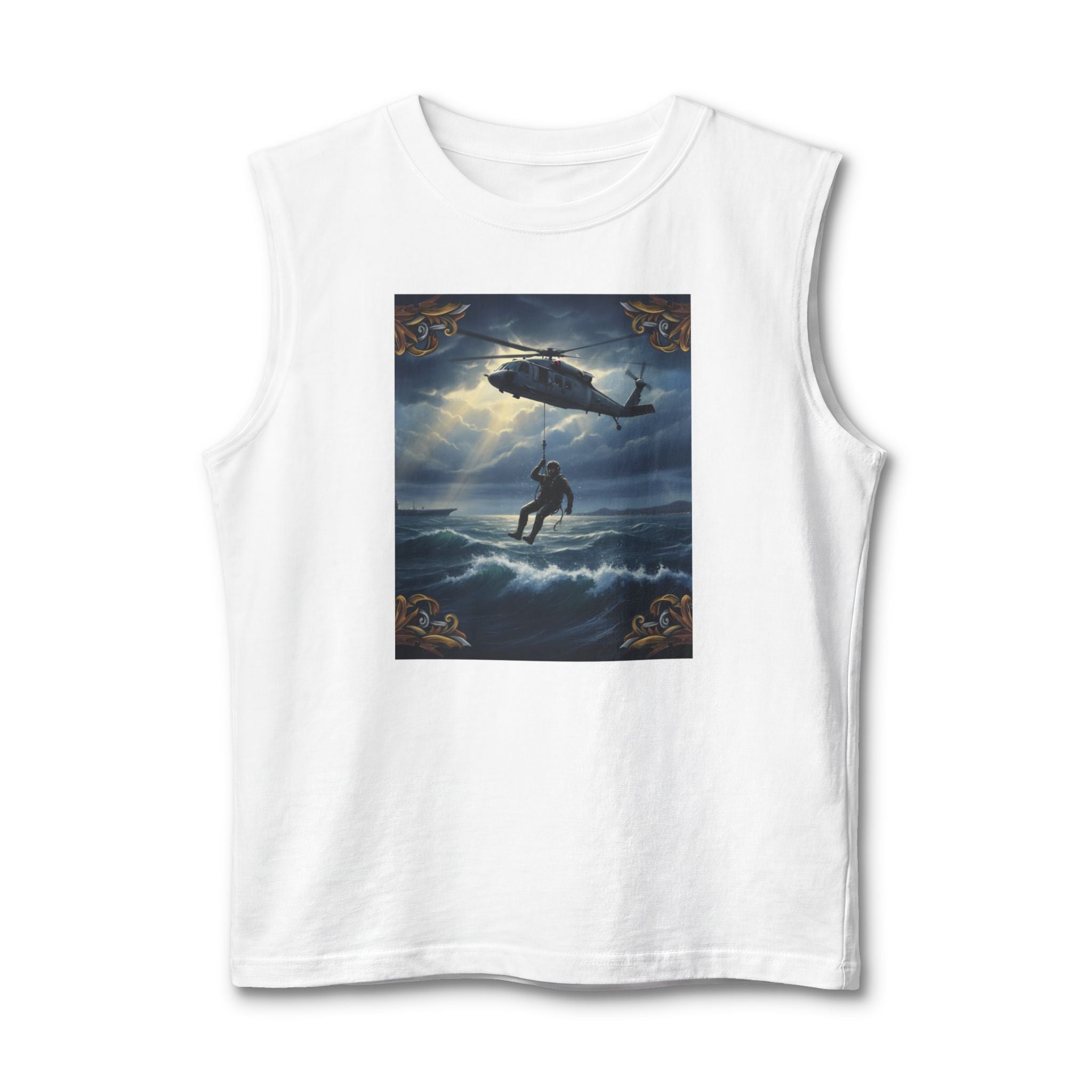 Navy Rescue Helicopter Muscle Tank — '2nd Option: FAFO' Military Search & Rescue Shirt