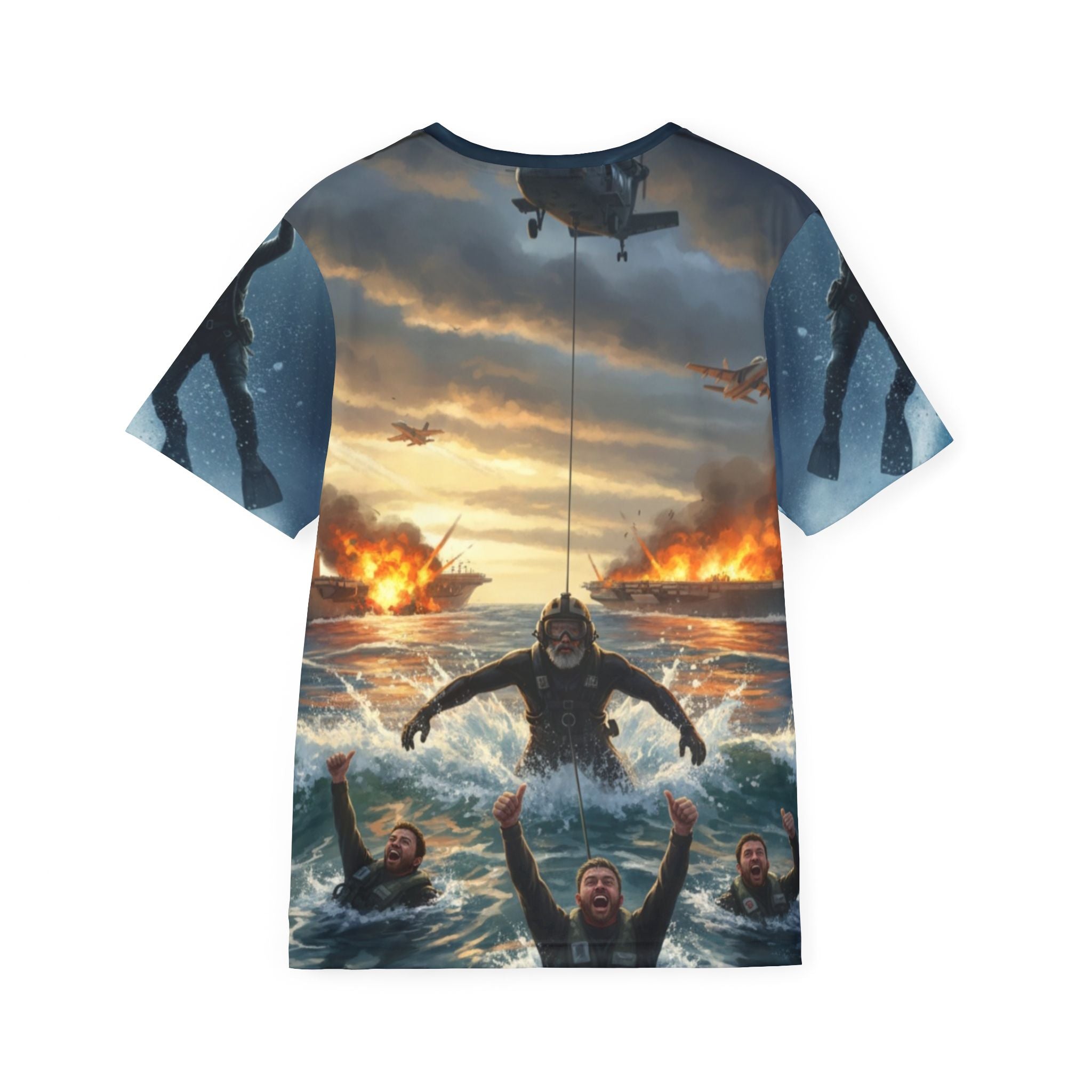 Military Rescue Scene All-Over Print Sports Jersey — Helicopter Sea Rescue Graphic Tee