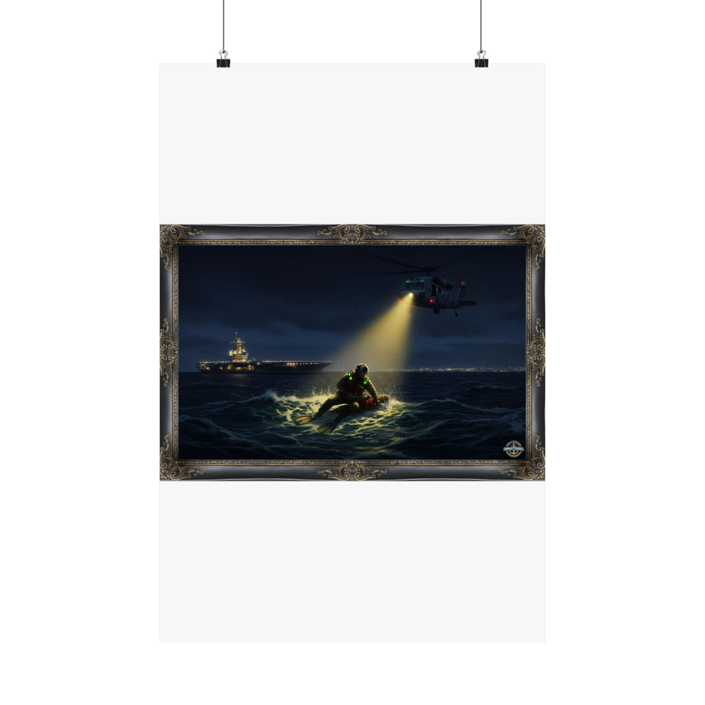Navy SAR Rescue Night Scene Matte Poster