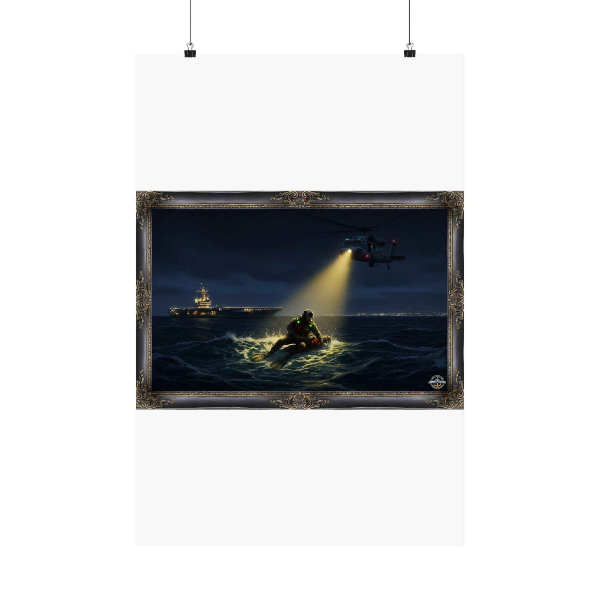 Navy SAR Rescue Night Scene Matte Poster