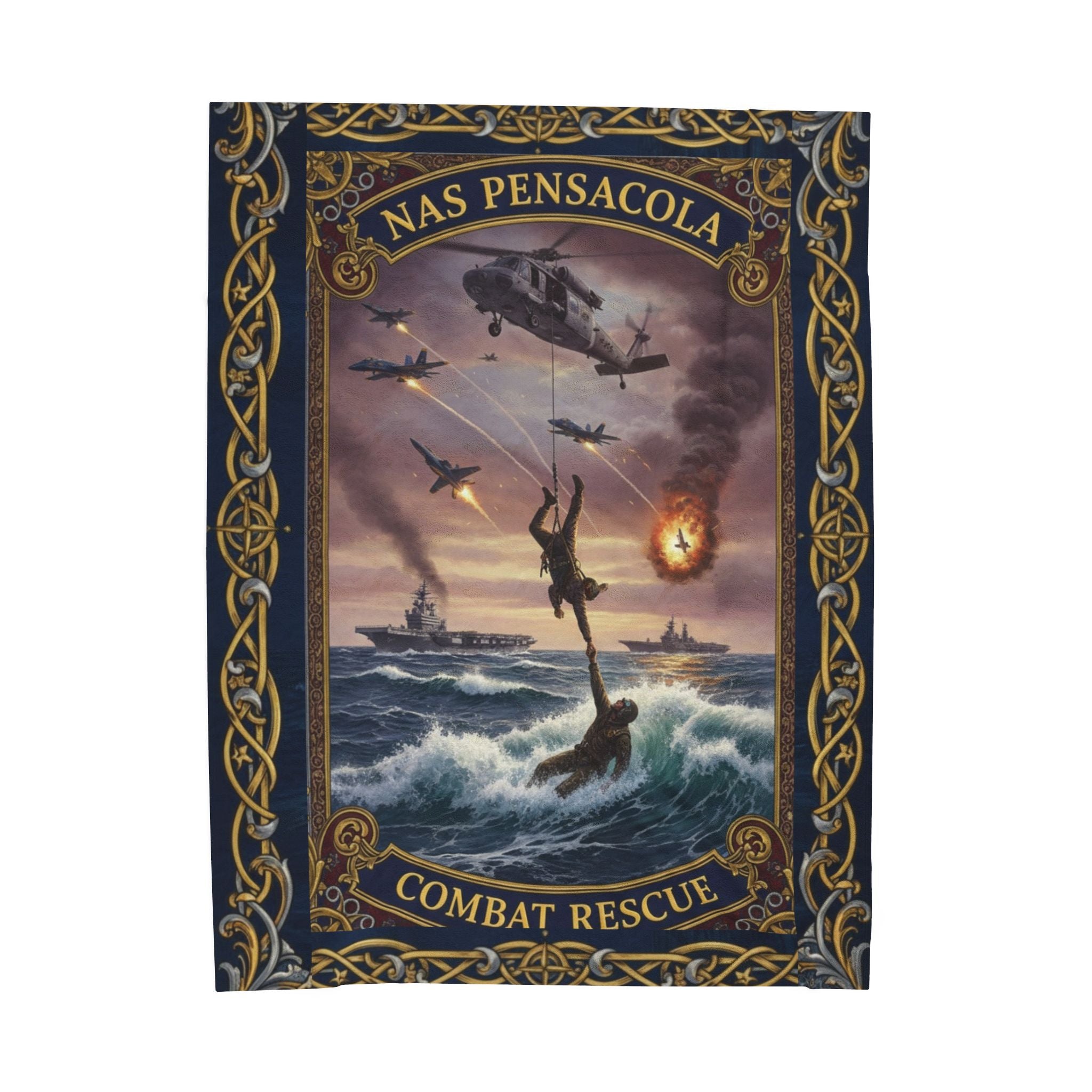 NAS Pensacola Military Velveteen Plush Blanket — Navy SEAL Boarding Action Design