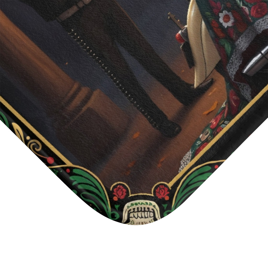Cinco de Mayo Day of the Dead Motorcycle Bath Mat – Mexican Mariachi Skull Design