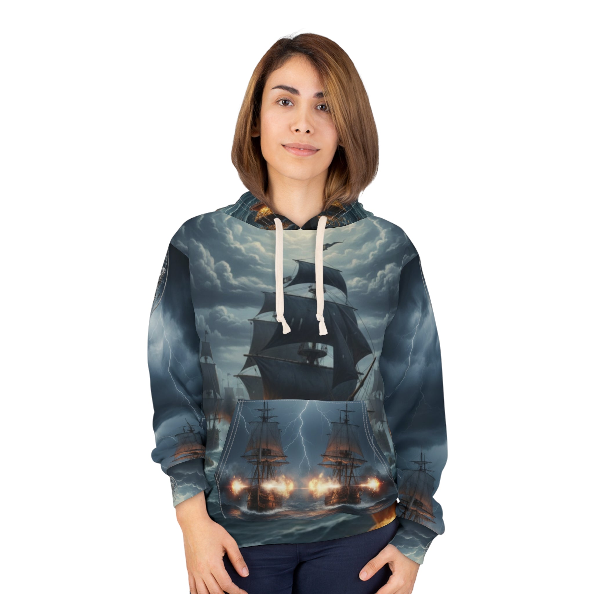 Stormy Pirate Ship Hoodie — Maritime Battle All-Over Print