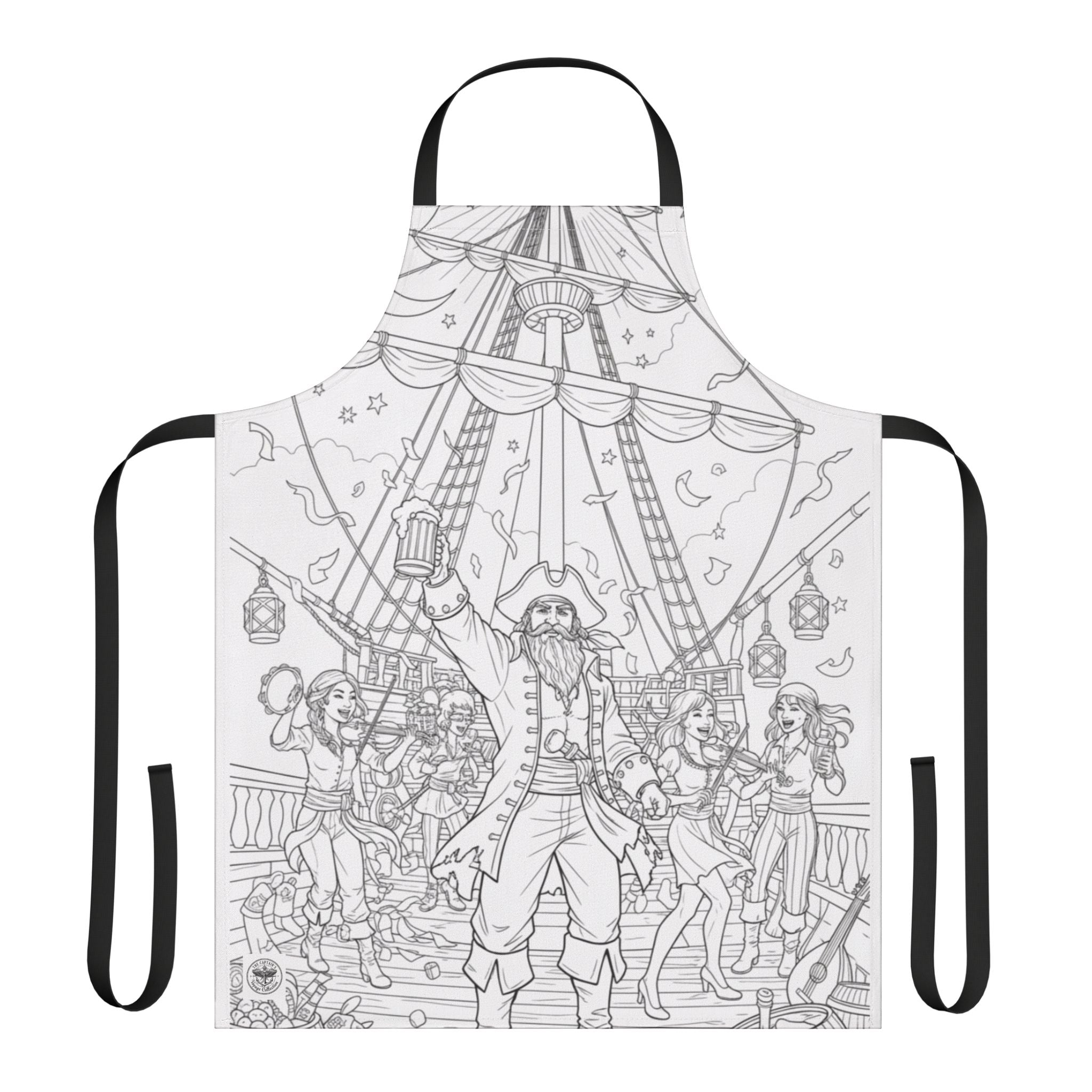 Pirate Party Apron — Illustrated Ship Deck Design for Cooking & BBQ