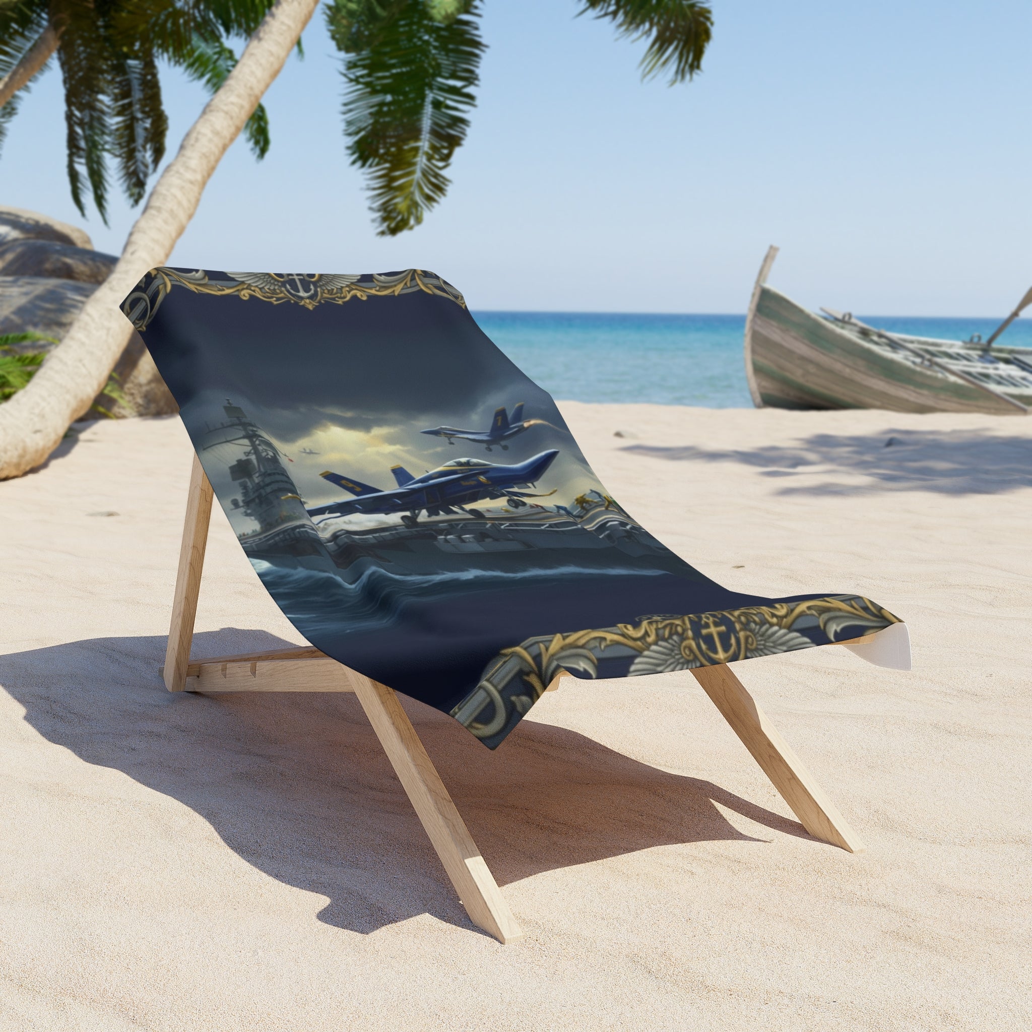 Navy Aircraft Carrier Beach Towel – Retro Fighter Jet Seaside Design