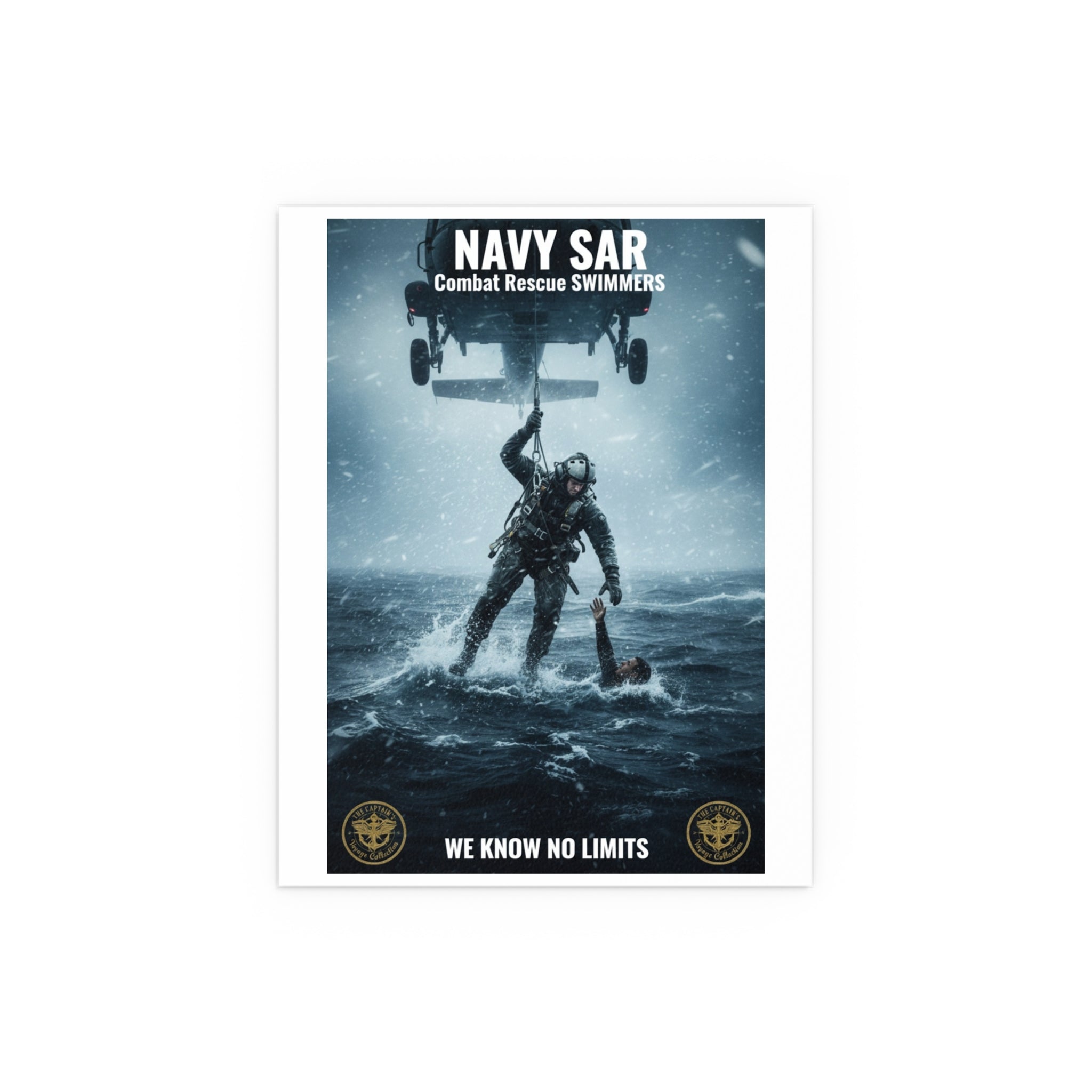 Rescue Diver Silk Poster – Dramatic Sea & Helicopter Wall Art (Indoor/Outdoor)
