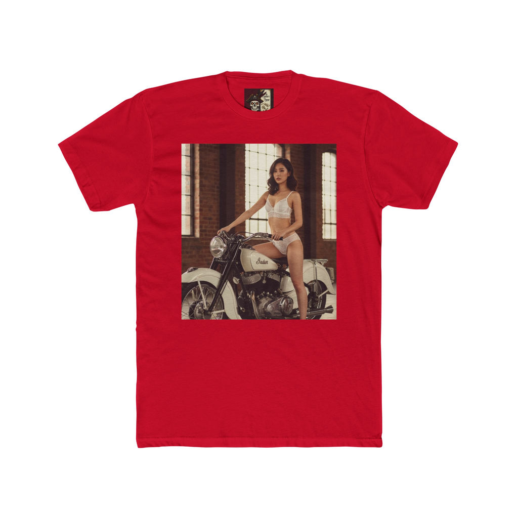 Vintage Motorcycle Pinup Tee — Retro Biker Photo Crewneck