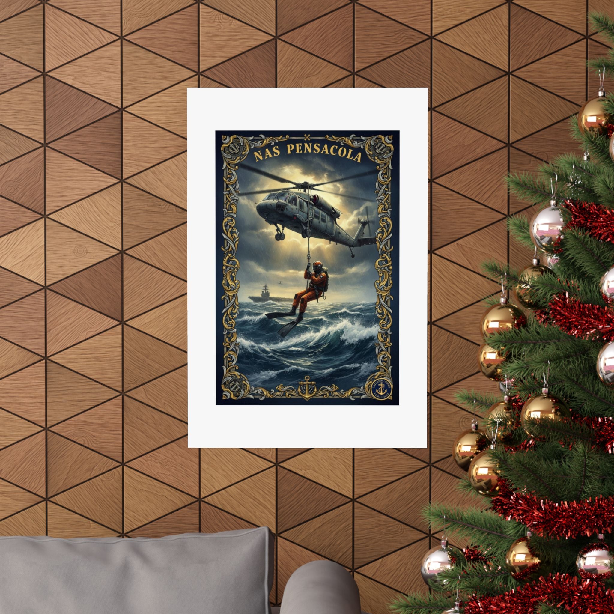 NAS Pensacola Rescue Helicopter Matte Poster — Search & Rescue Nautical Wall Art