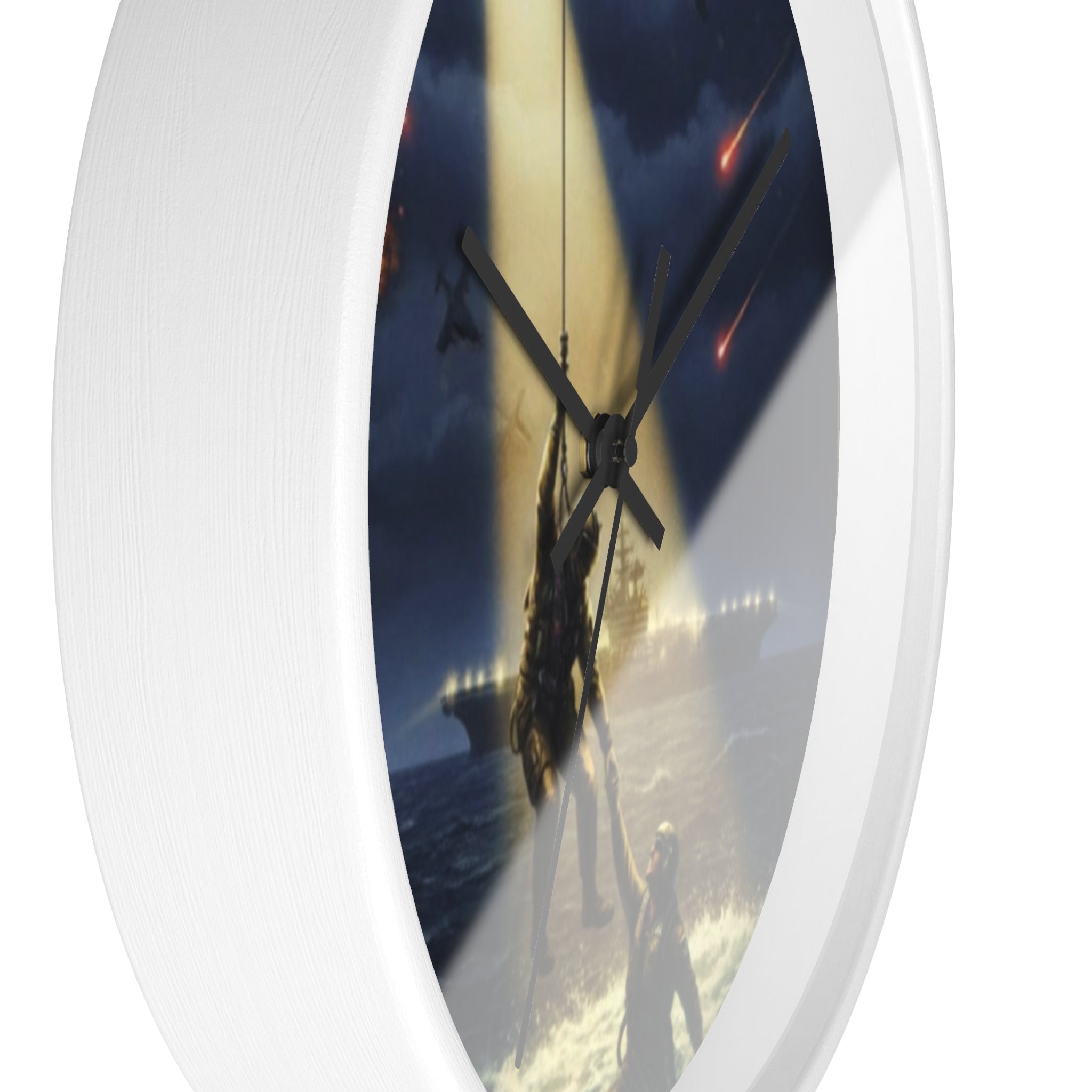 Rescue at Dawn Wall Clock — Military Helicopter Sea Rescue Scene