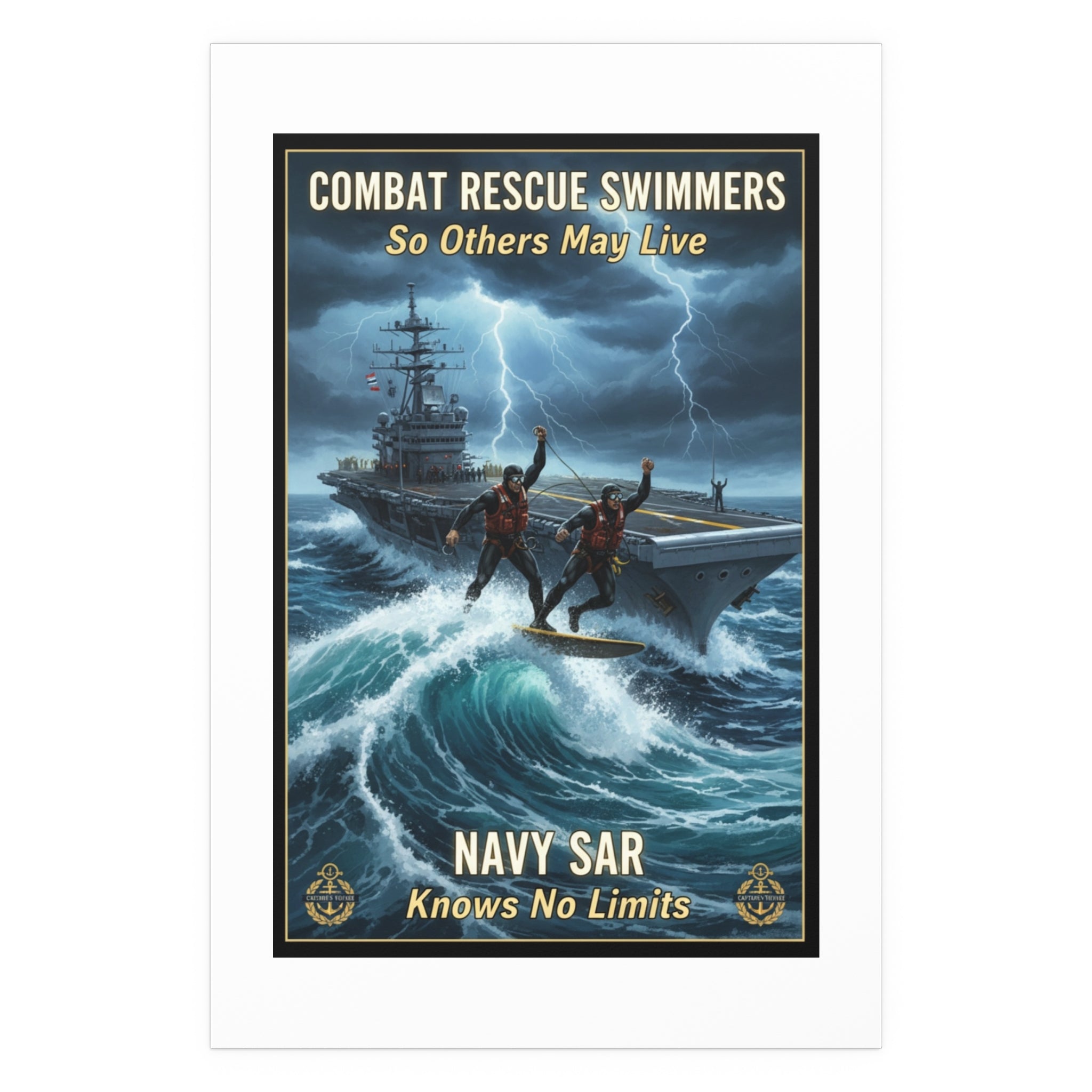 Navy Storm Surfing Silk Poster — Military Aircraft Carrier Art Print (Indoor/Outdoor)