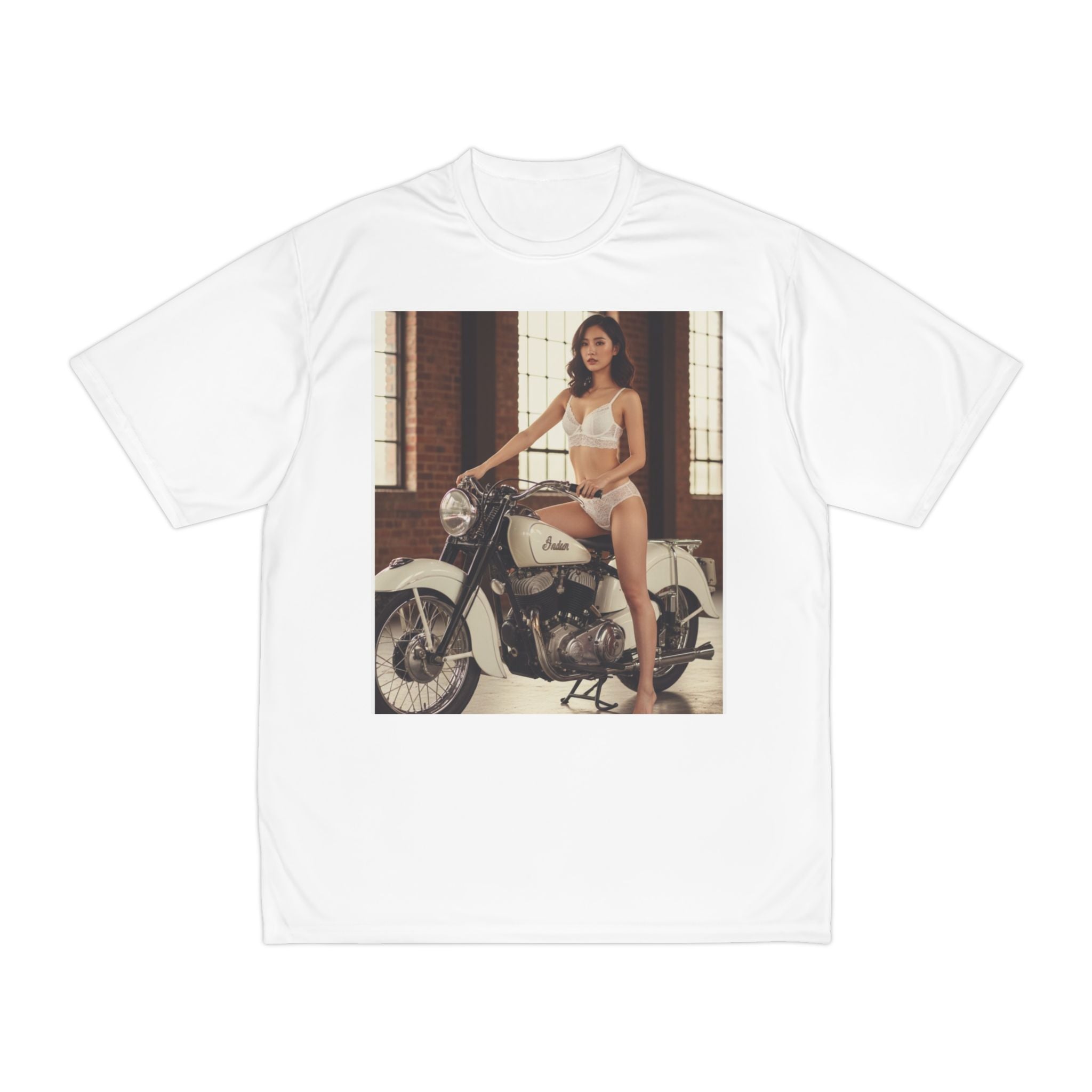 Pinup Motorcycle Tee — Vintage Biker Girl Photo Print