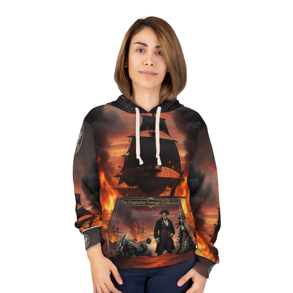 Pirate Ship Hoodie – Flaming Battle Nautical Pullover
