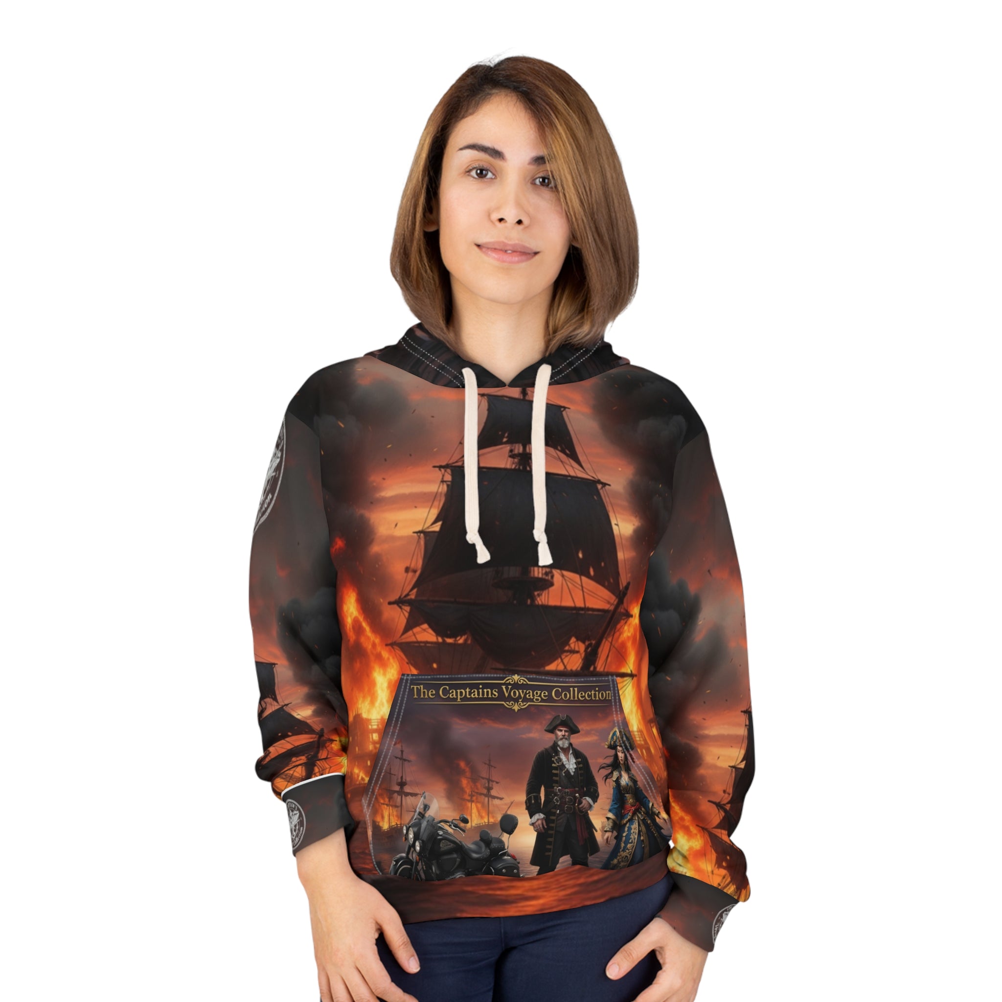 Pirate Ship Hoodie – Flaming Battle Nautical Pullover