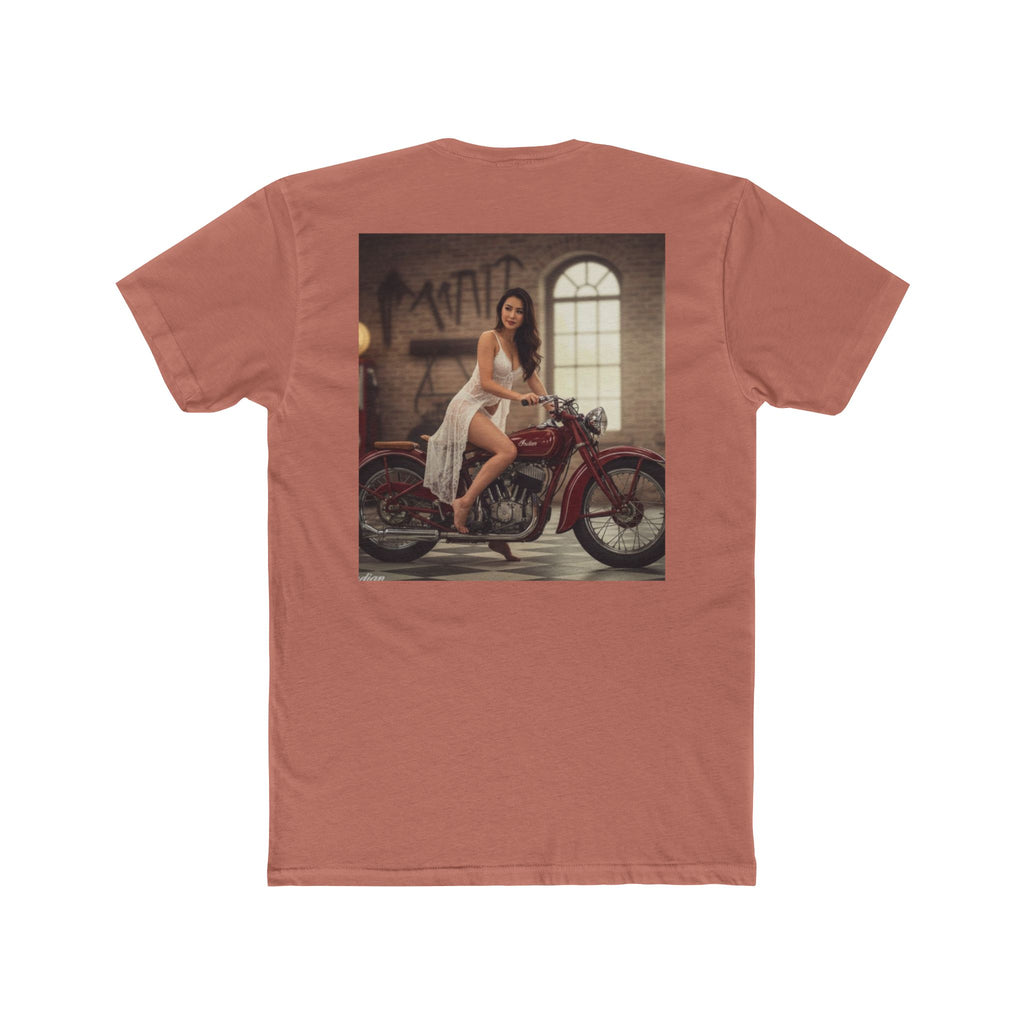 Vintage Motorcycle Pinup Tee — Retro Biker Photo Crewneck
