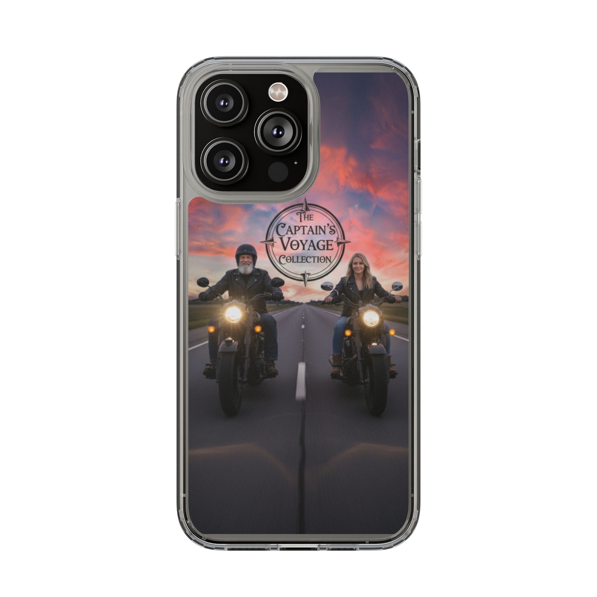 Clear Phone Case — 'The Captain's Voyage Collection' Motorcycle Sunset Design