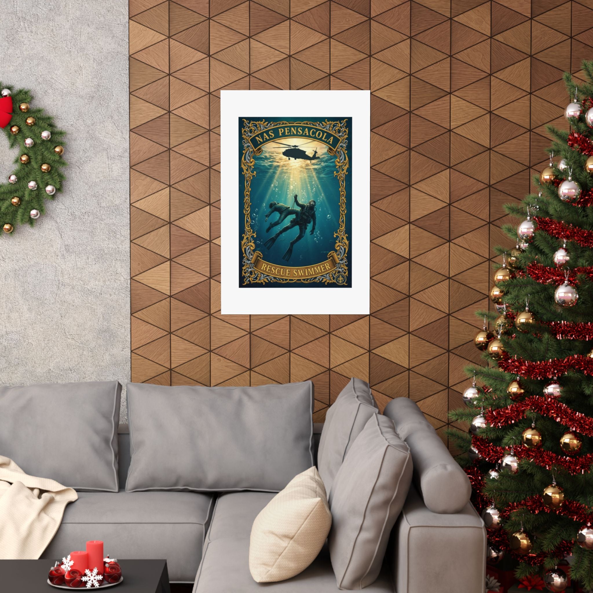 NAS Pensacola Rescue Swimmer Matte Vertical Poster — Military Diver Wall Art