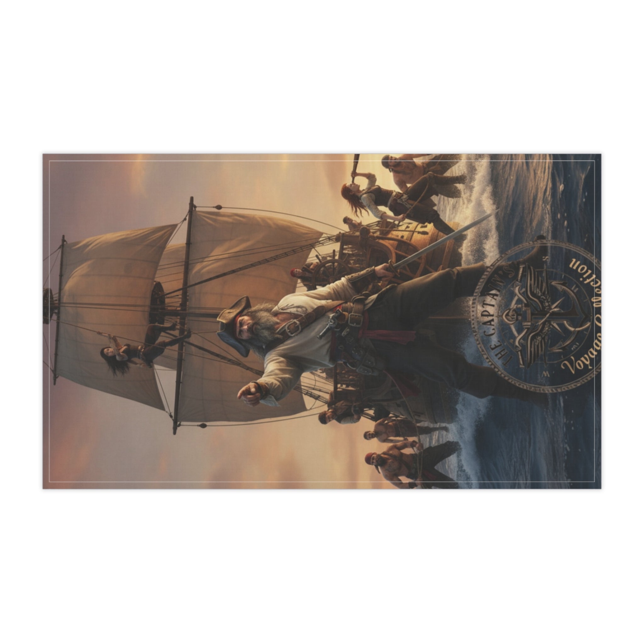 Pirate Ship Tea Towel — Vintage Maritime Captain Kitchen Towel