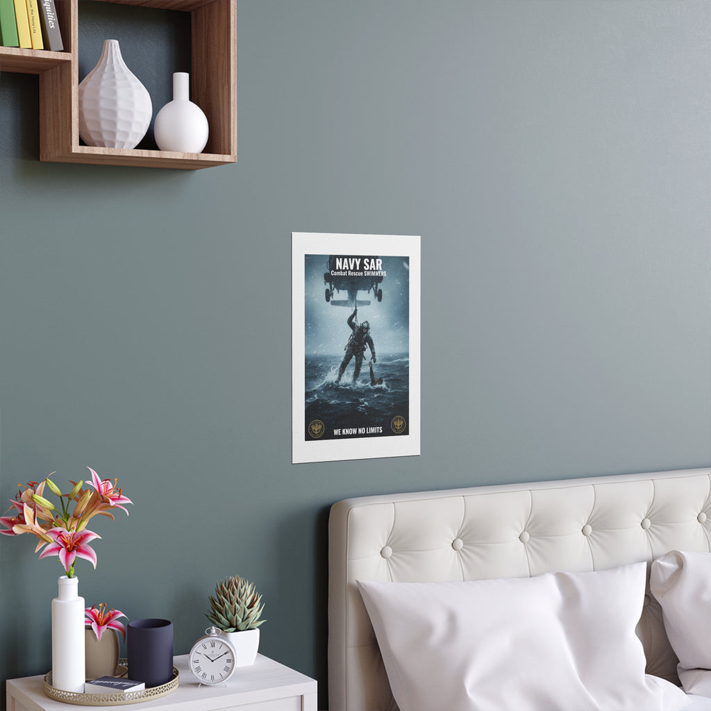 Rescue Diver Silk Poster – Dramatic Sea & Helicopter Wall Art (Indoor/Outdoor)
