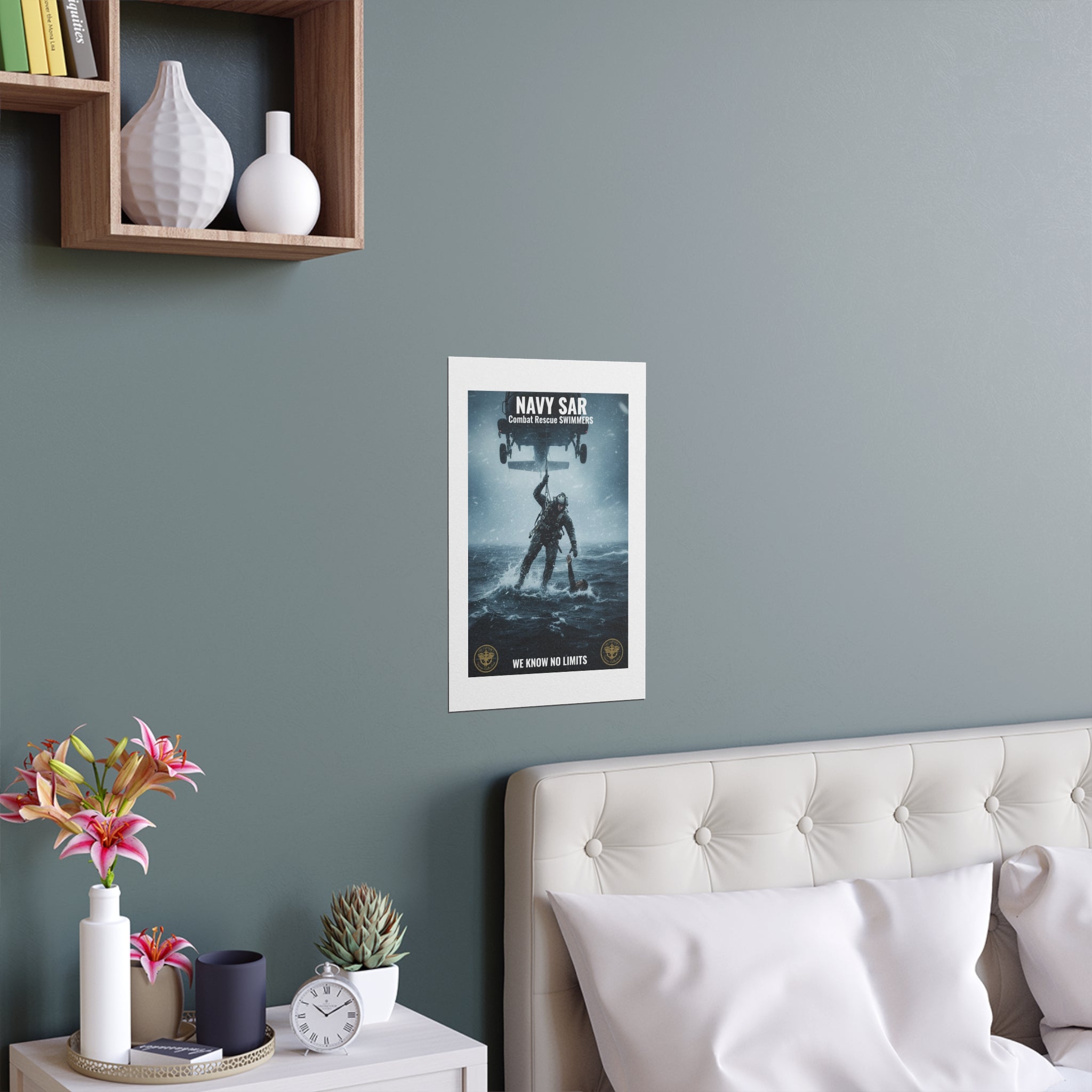 Rescue Diver Silk Poster – Dramatic Sea & Helicopter Wall Art (Indoor/Outdoor)