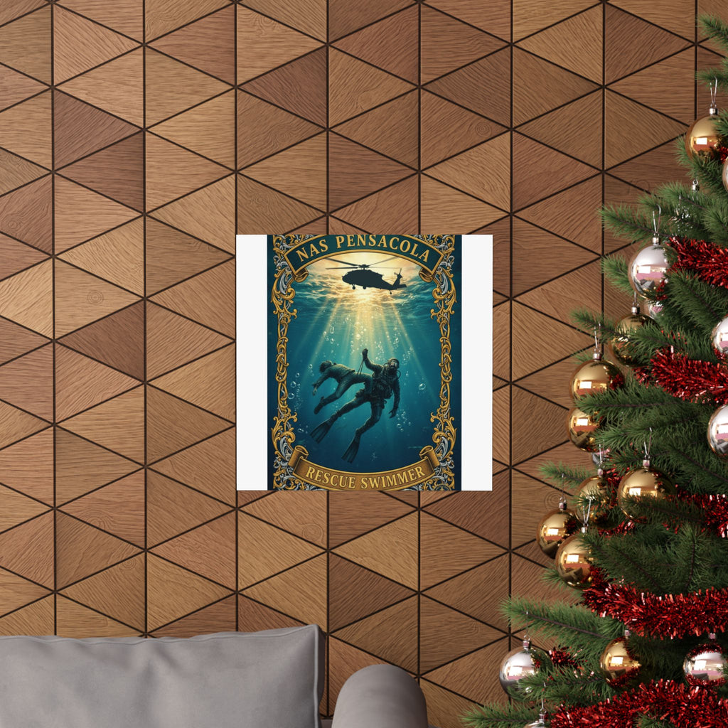 NAS Pensacola Rescue Swimmer Matte Vertical Poster — Military Diver Wall Art