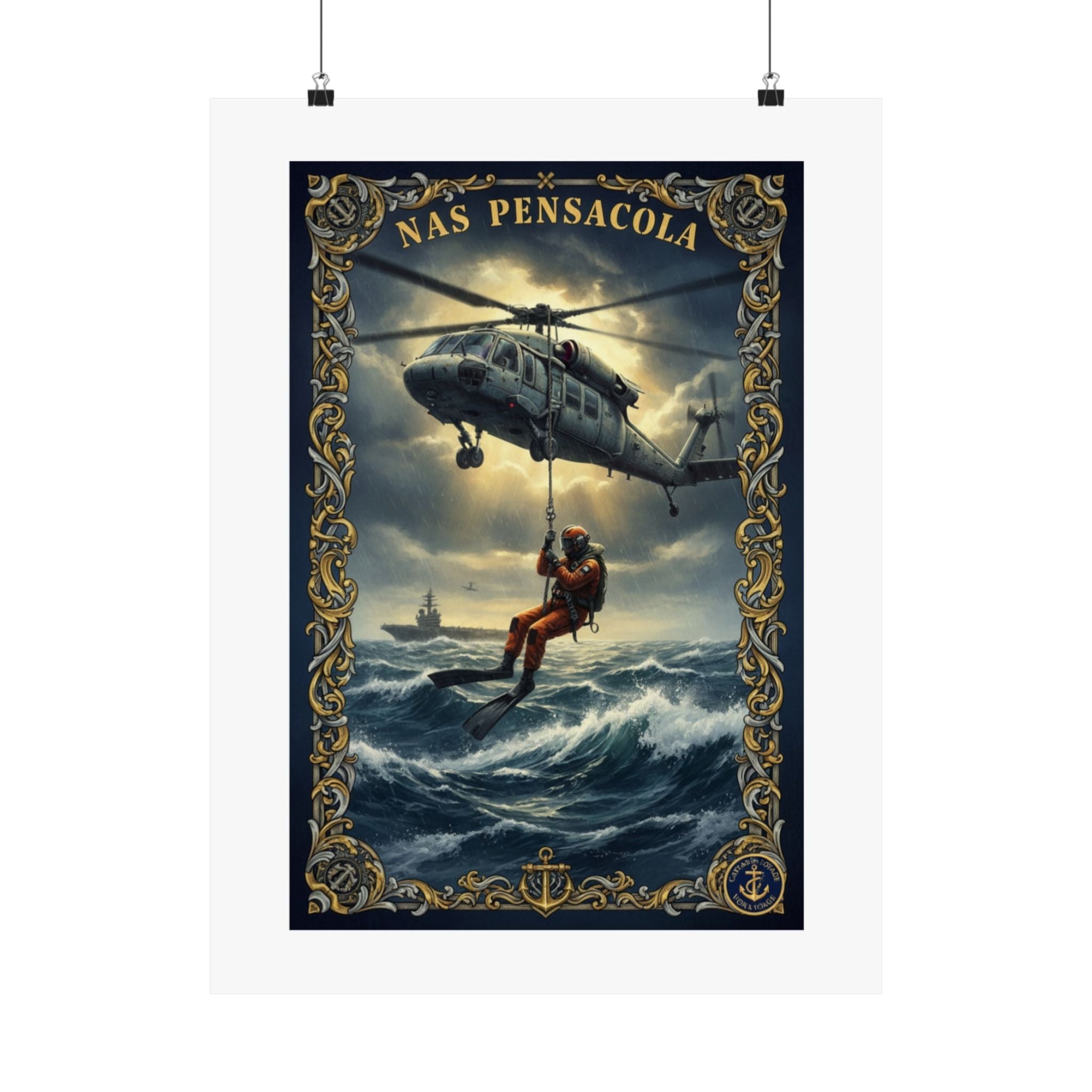 NAS Pensacola Rescue Helicopter Matte Poster — Search & Rescue Nautical Wall Art
